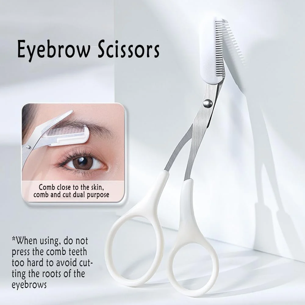 ست ابزار حالت دهی ابرو Wnddle، قیچی ابرو، قیچی ابرو با شانه کوچک، شانه کمکی ابرو، حالت دهنده ابرو، موبر، قیچی اصلاح، ابزار زیبایی برای آقایان و بانوان، بسته 3 عددی