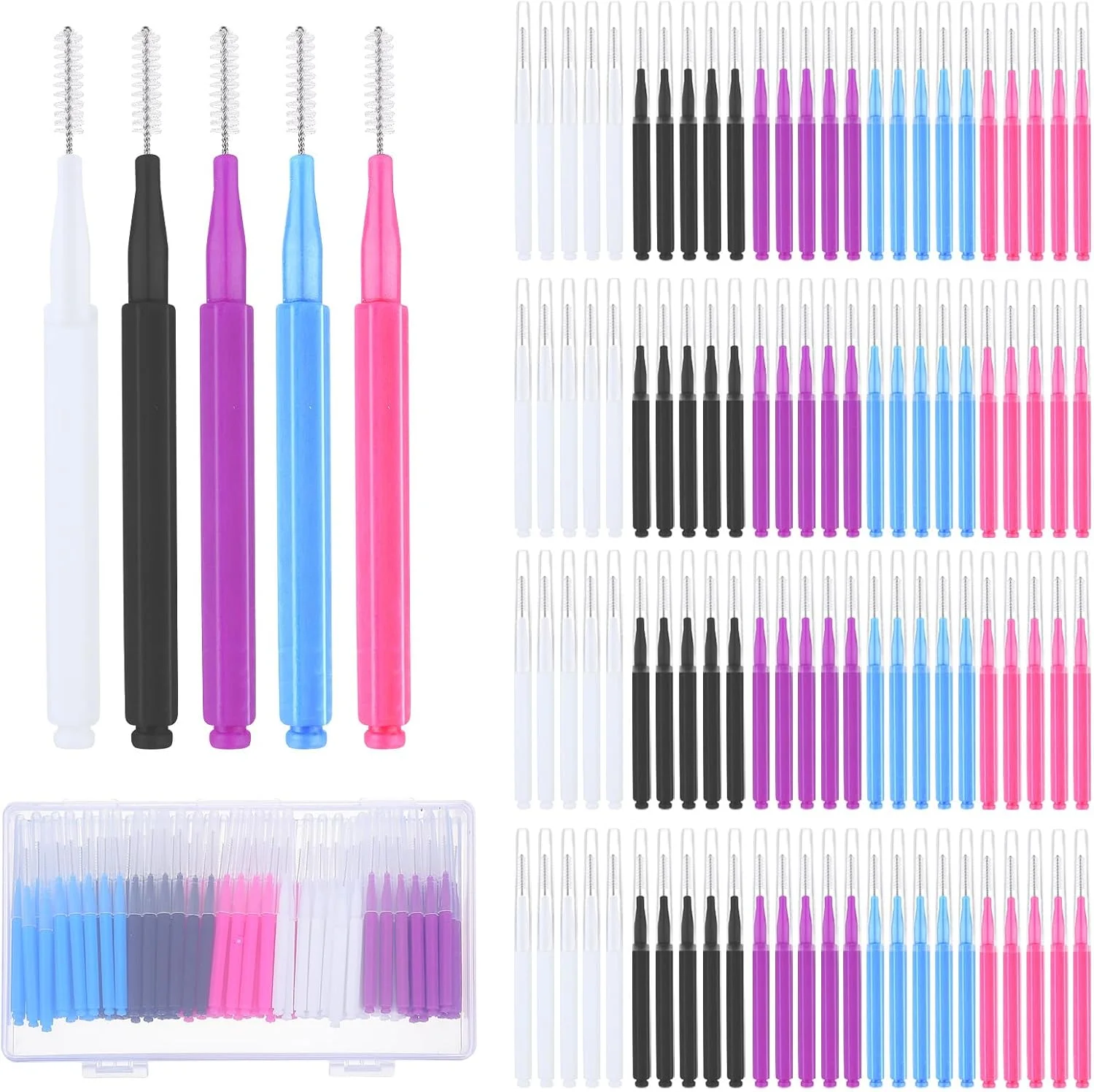 100 عدد برس ابرو میکرو با درپوش، ابزارهای چند منظوره لمینت ابرو، مینی اسپولی قابل حمل برای ابزار اکستنشن مژه و ابرو (5 رنگ)