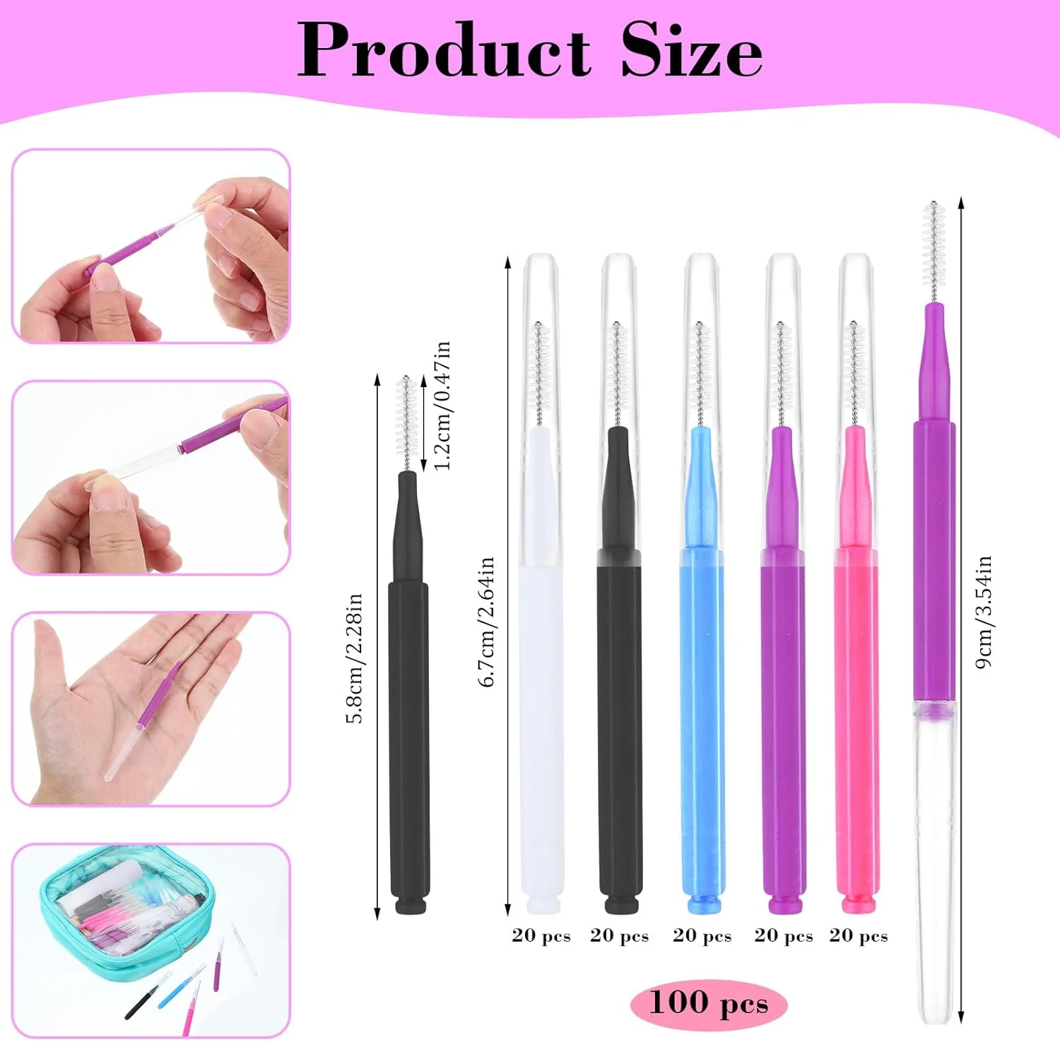 100 عدد برس ابرو میکرو با درپوش، ابزارهای چند منظوره لمینت ابرو، مینی اسپولی قابل حمل برای ابزار اکستنشن مژه و ابرو (5 رنگ) 100 عدد برس ابرو میکرو با درپوش، ابزارهای چند منظوره لمینت ابرو، مینی اسپولی قابل حمل برای ابزار اکستنشن مژه و ابرو (5 رنگ)