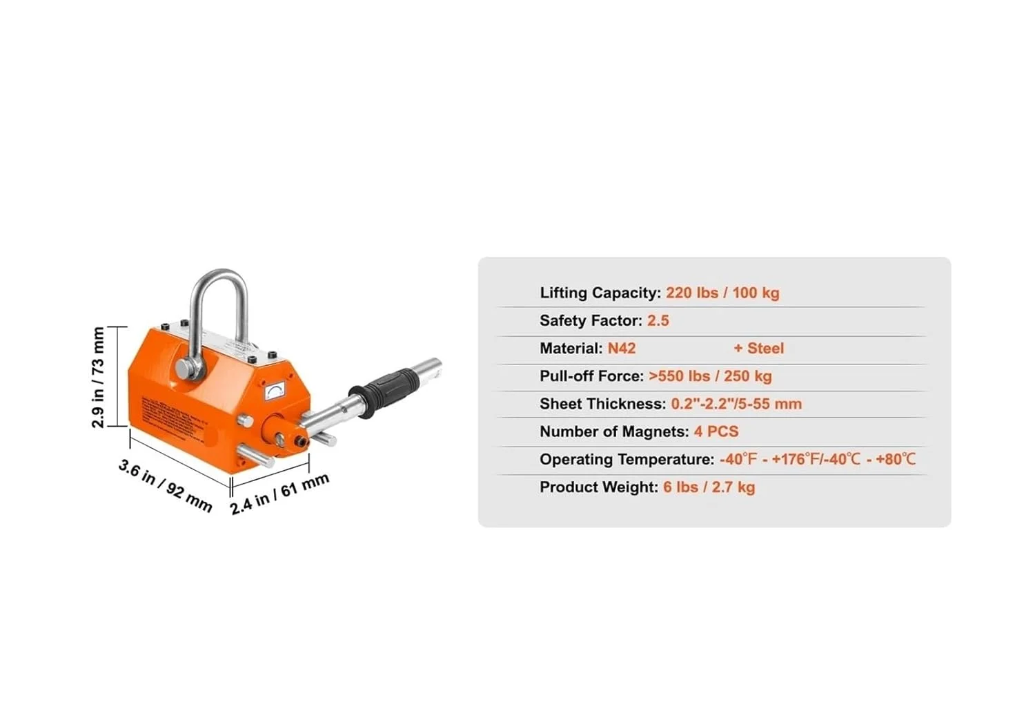 بالابر مغناطیسی دائمی با ظرفیت کشش 100 کیلوگرم تا 1500 کیلوگرم با ضریب ایمنی 2.5