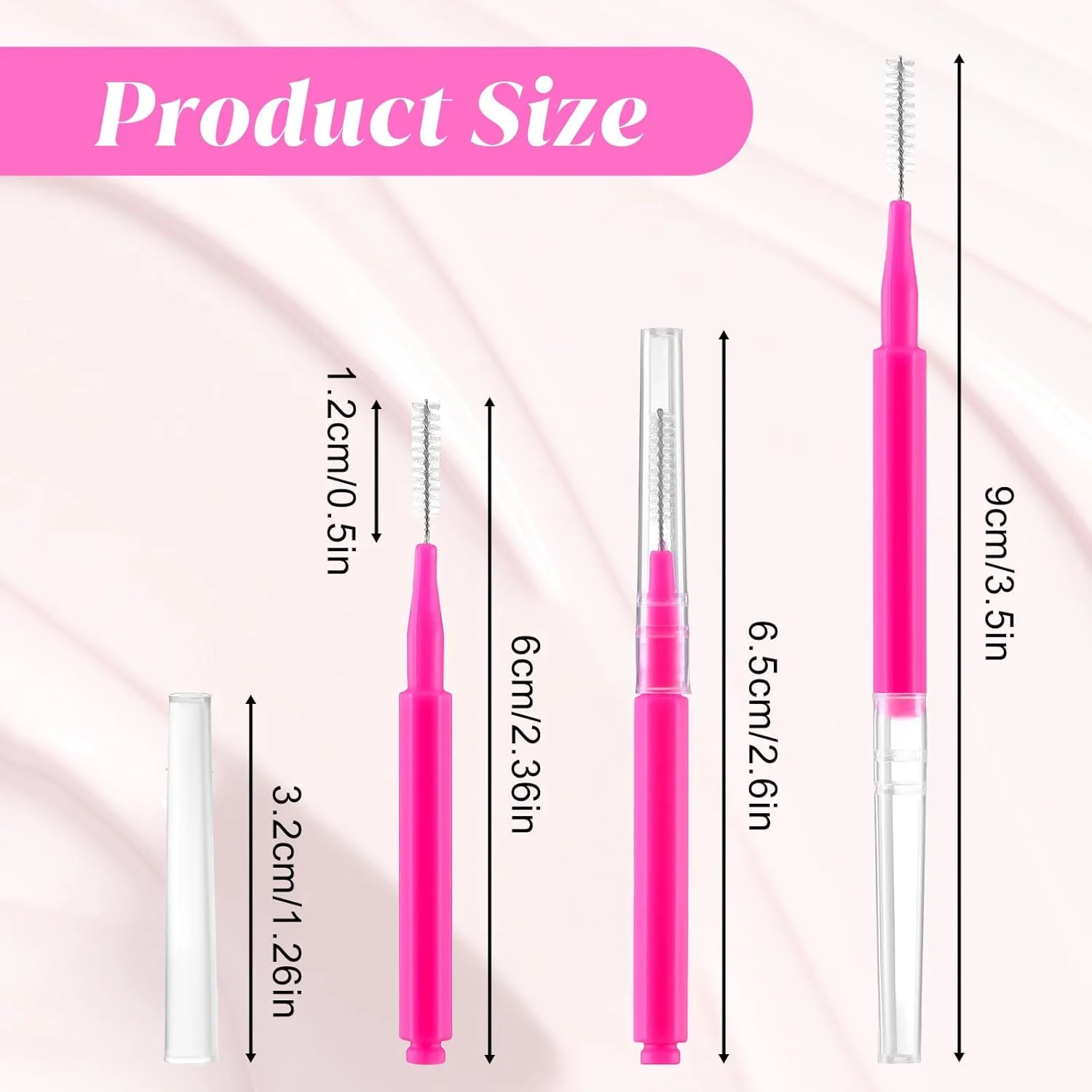 ست 100 عددی برس ابرو میکرو با درپوش، برس های صورتی میکرو اسپولی، لمینت قابل حمل، برس های چند منظوره لمینت ابرو، اسپولی ابرو برای ابزار اکستنشن مژه و ابرو