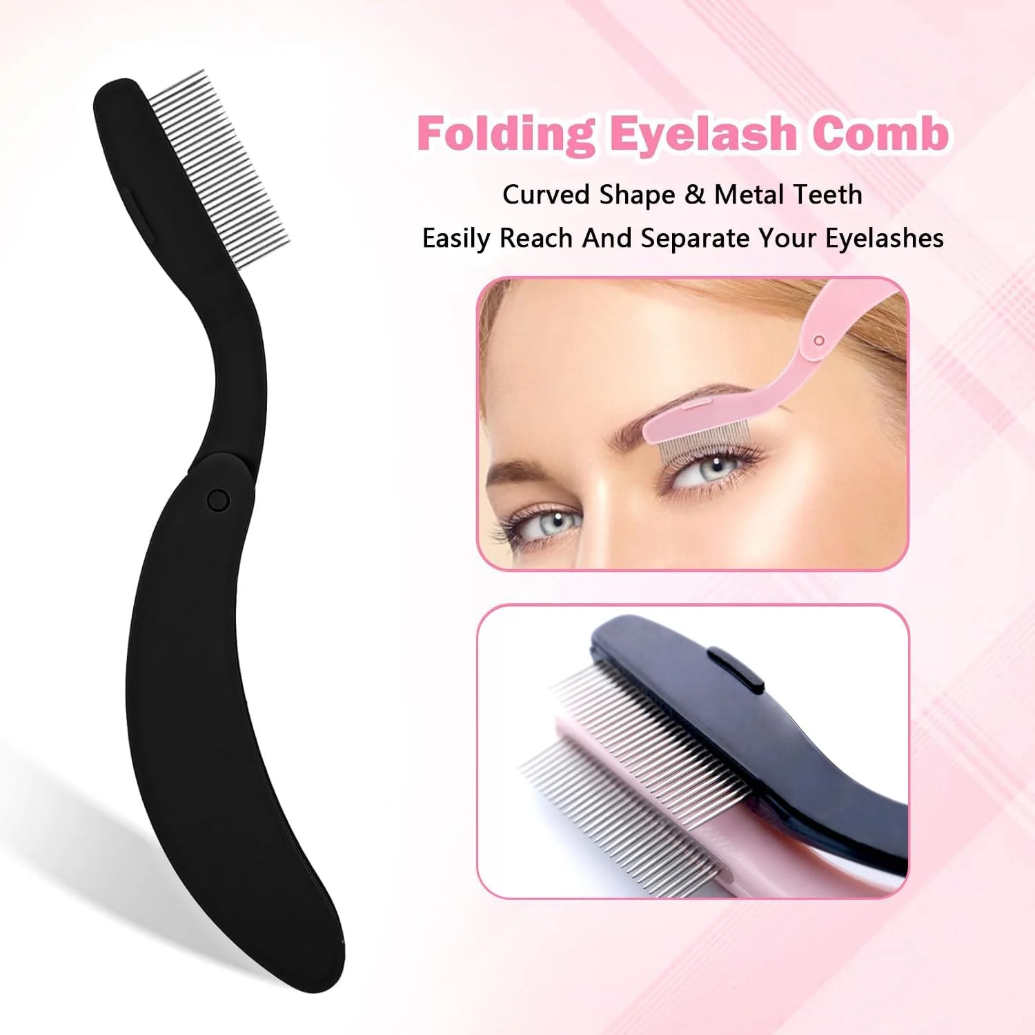 برس مژه تاشو 2 عددی، برس مراقبت از مژه، ابزار جدا کننده مژه، برس آرایشی تاشو برای لوازم آرایش (مشکی و صورتی) برس مژه تاشو 2 عددی، برس مراقبت از مژه، ابزار جدا کننده مژه، برس آرایشی تاشو برای لوازم آرایش (مشکی و صورتی)