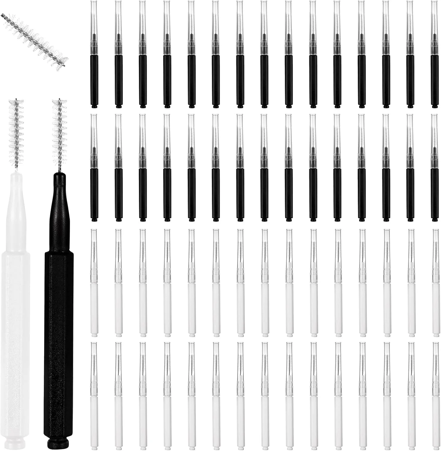 60 عدد برس ابرو میکرو با درپوش، برس لمینت ابرو، برس ابرو با درپوش، برس اسپولی ابرو، اسپولی مینی قابل حمل برای اکستنشن ابرو و مژه (مشکی، سفید)