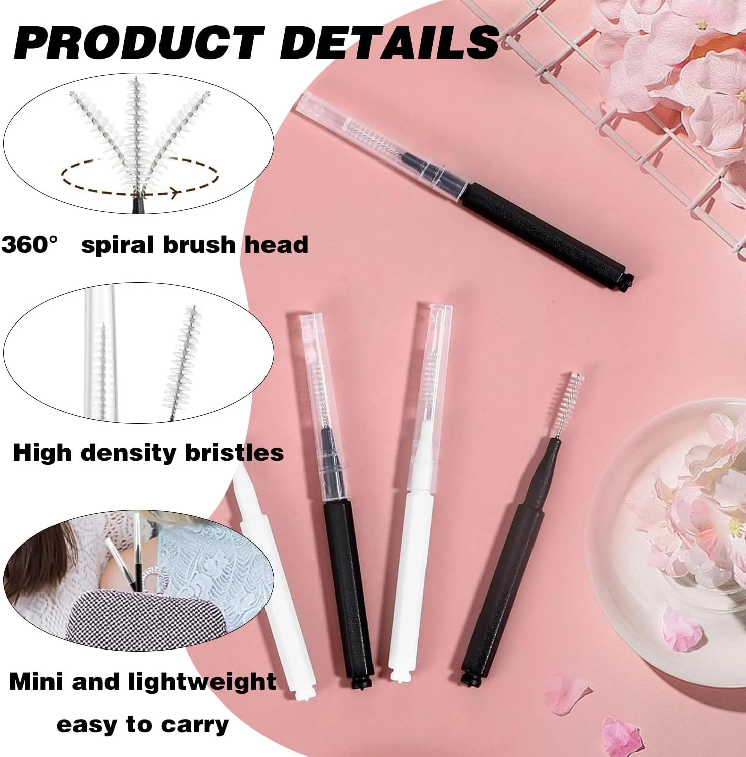 60 عدد برس ابرو میکرو | برس مژه با درپوش | برس مینی اسپولی برای اکستنشن مژه | برس مژه برای مژه و ابرو خانم ها (سیاه، سفید) 60 عدد برس ابرو میکرو | برس مژه با درپوش | برس مینی اسپولی برای اکستنشن مژه | برس مژه برای مژه و ابرو خانم ها (سیاه، سفید)