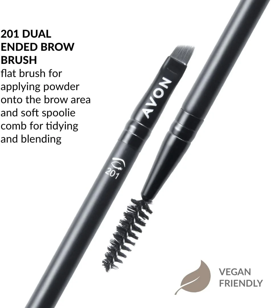 براش ابرو دو طرفه Avon، با براش تخت برای استفاده از پودر و شانه برس دار برای مرتب کردن و ترکیب کردن، سازگار با محیط زیست و دارای دسته ساخته شده از پلاستیک بازیافتی. براش ابرو دو طرفه Avon، با براش تخت برای استفاده از پودر و شانه برس دار برای مرتب کردن و ترکیب کردن، سازگار با محیط زیست و دارای دسته ساخته شده از پلاستیک بازیافتی.