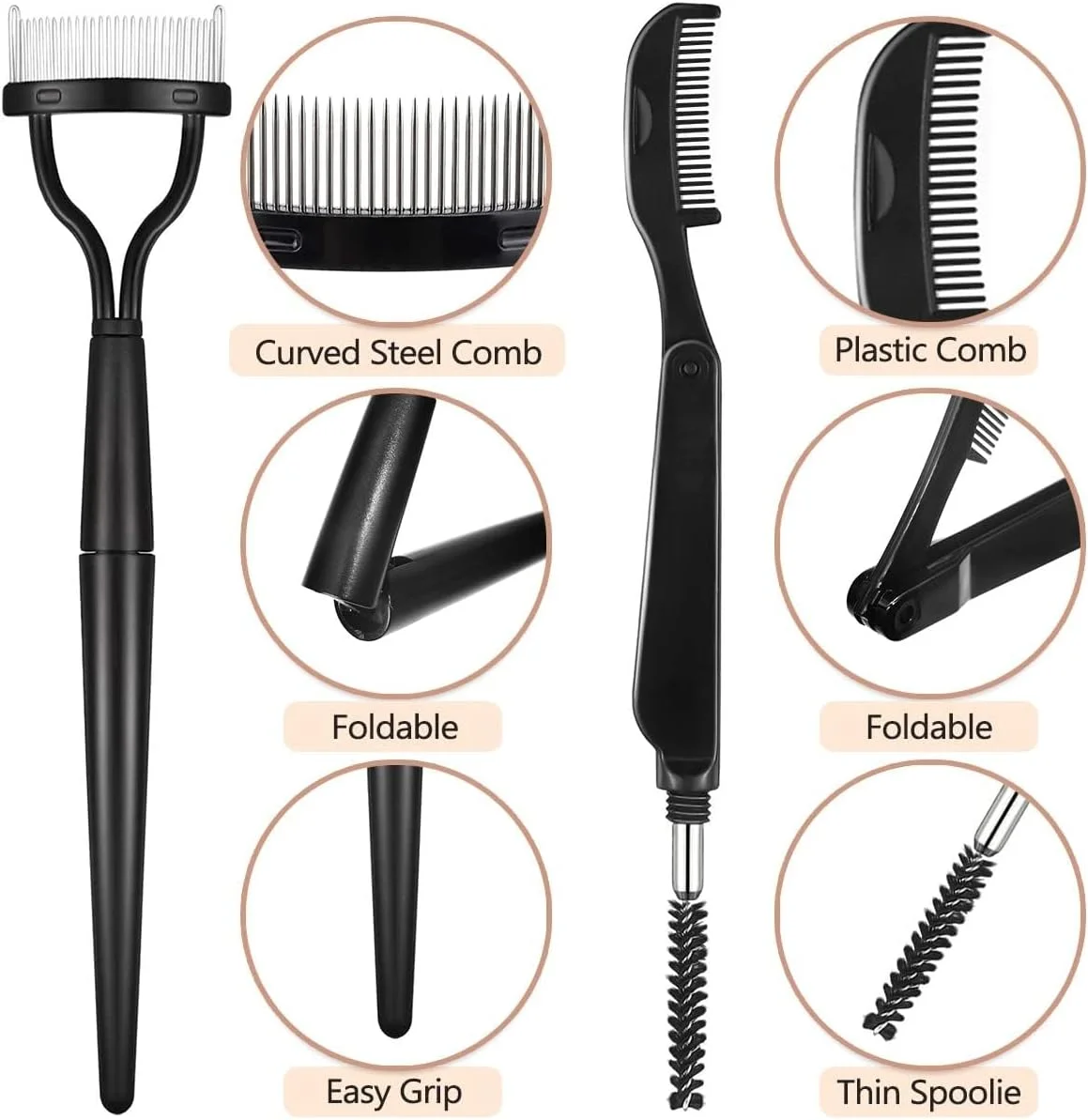 ست برس آرایشی تاشو 4 در 1 ابرو و مژه Azonee، شانه استیل ضد زنگ، شانه جداکننده مژه، برس ابرو زاویه دار، برس اسپولی به همراه کیف نگهداری برای ابزارهای آرایش خانگی یا مسافرتی ست برس آرایشی تاشو 4 در 1 ابرو و مژه Azonee، شانه استیل ضد زنگ، شانه جداکننده مژه، برس ابرو زاویه دار، برس اسپولی به همراه کیف نگهداری برای ابزارهای آرایش خانگی یا مسافرتی