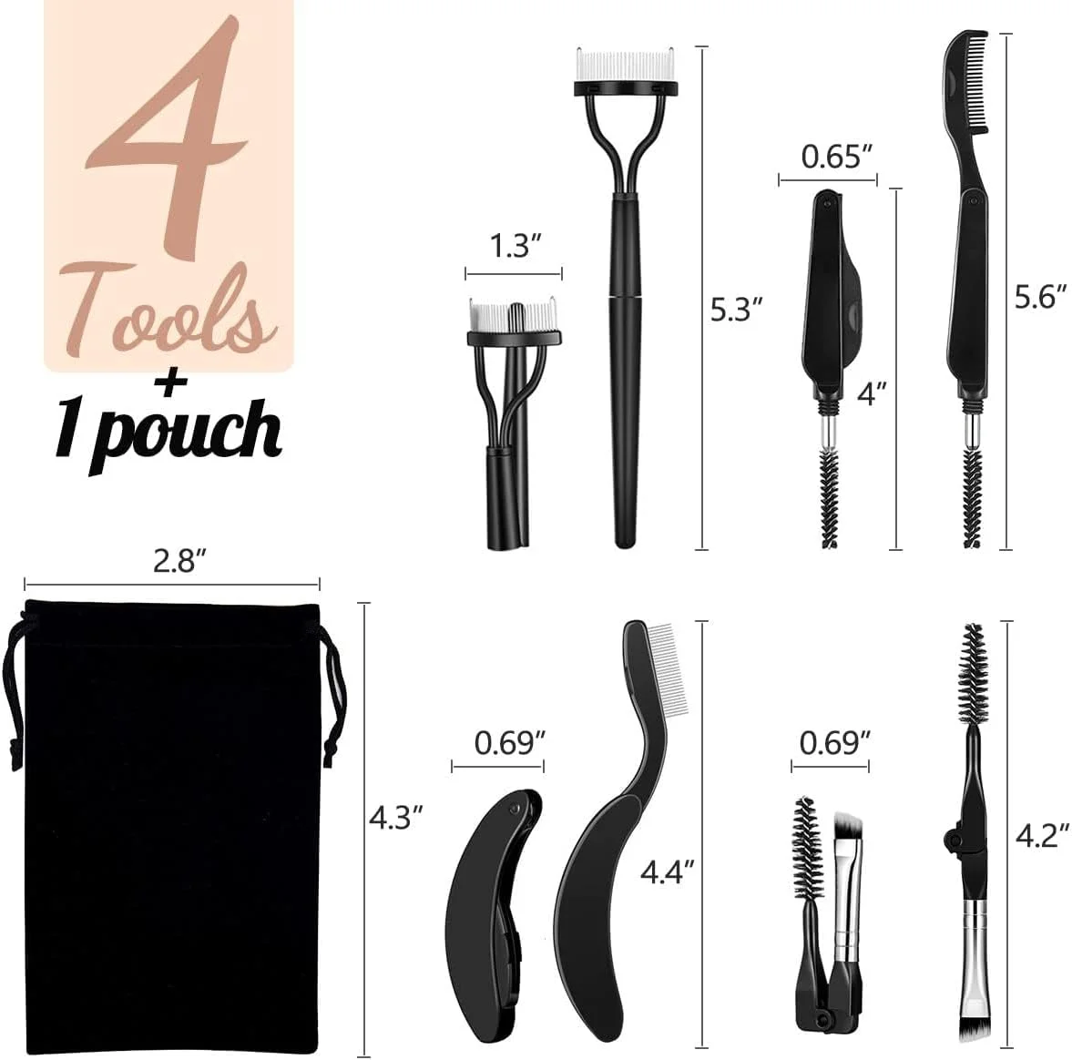 ست برس آرایشی تاشو 4 در 1 ابرو و مژه Azonee، شانه استیل ضد زنگ، شانه جداکننده مژه، برس ابرو زاویه دار، برس اسپولی به همراه کیف نگهداری برای ابزارهای آرایش خانگی یا مسافرتی ست برس آرایشی تاشو 4 در 1 ابرو و مژه Azonee، شانه استیل ضد زنگ، شانه جداکننده مژه، برس ابرو زاویه دار، برس اسپولی به همراه کیف نگهداری برای ابزارهای آرایش خانگی یا مسافرتی
