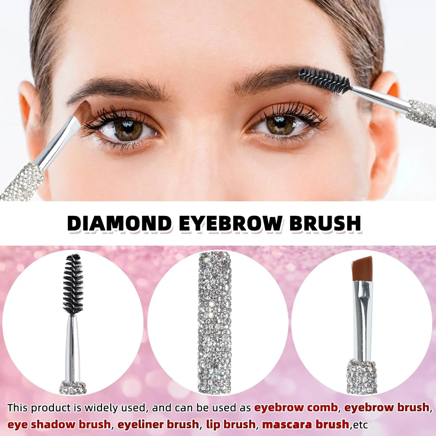 ست دو عددی برس ابرو، برس زاویه دار ابرو و برس اسپولی ابرو، برس آرایشی نگین دار، برس و برس های اسپولی، شانه مژه ابرو، برس دو طرفه ابرو و خط چشم