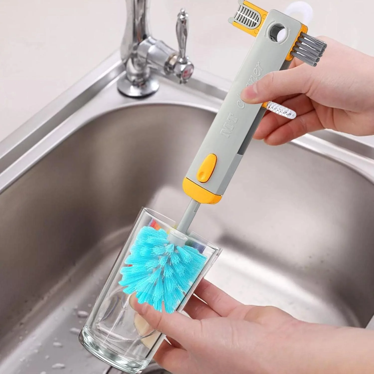 برس تمیز کننده شکاف بطری - برس شستشوی 4 در 1 فنجان | برس تمیز کننده شیار بطری برای لیوان ها، لیوان شراب، فنجان ها، لیوان های قهوه، بطری های شیر