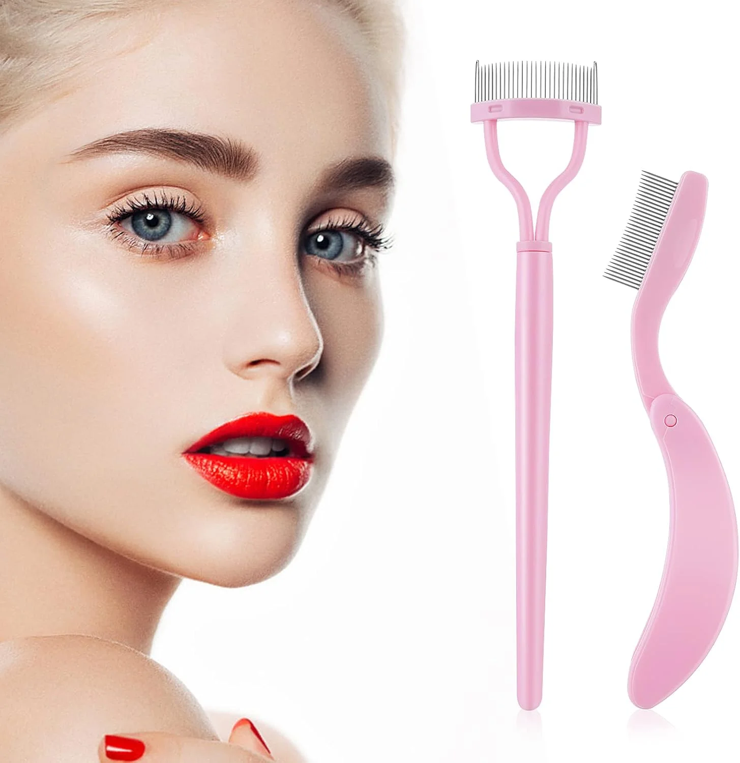 شانه مژه Cobee، برس مژه با طراحی کمانی به همراه شانه مژه تاشو، برس ابرو با پوشش شانه، ابزار جداکننده مژه، برس تمیز کننده شانه، ابزار حرفه ای برای حالت دادن به مژه و ابرو، بسته 2 عددی