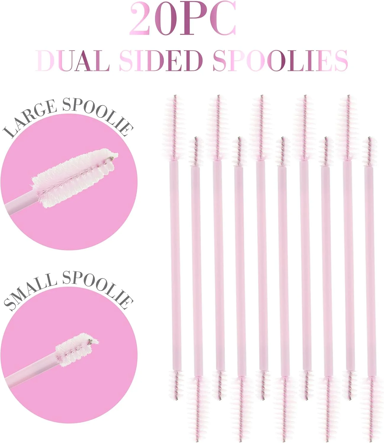 ست برس دو طرفه 20 عددی Expressions - برس ابرو صورتی و برس مژه برای آراستگی چند منظوره، بسته مقرون به صرفه برس مژه و ابرو