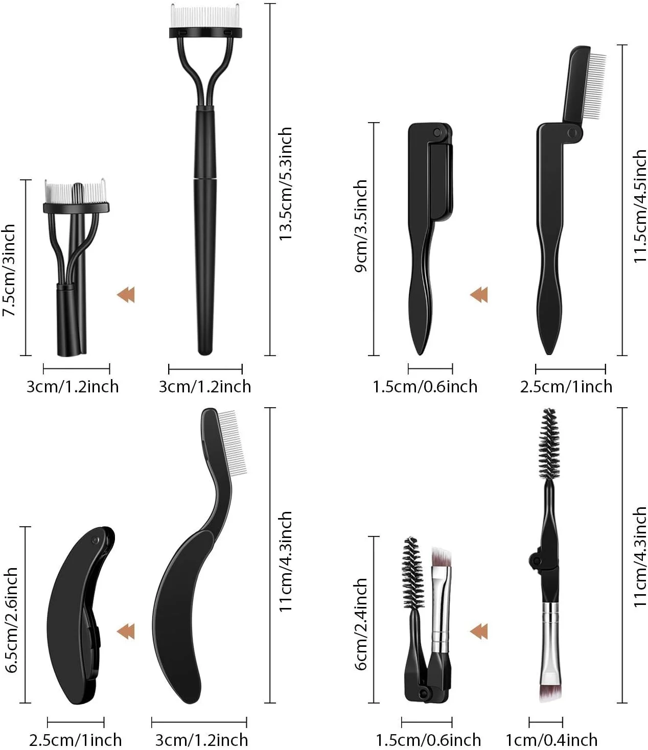 شانه ابرو تاشو Excefore جداکننده مژه برس آرایش ابرو و مژه برای لوازم آرایشی، ست 4 عددی، مشکی