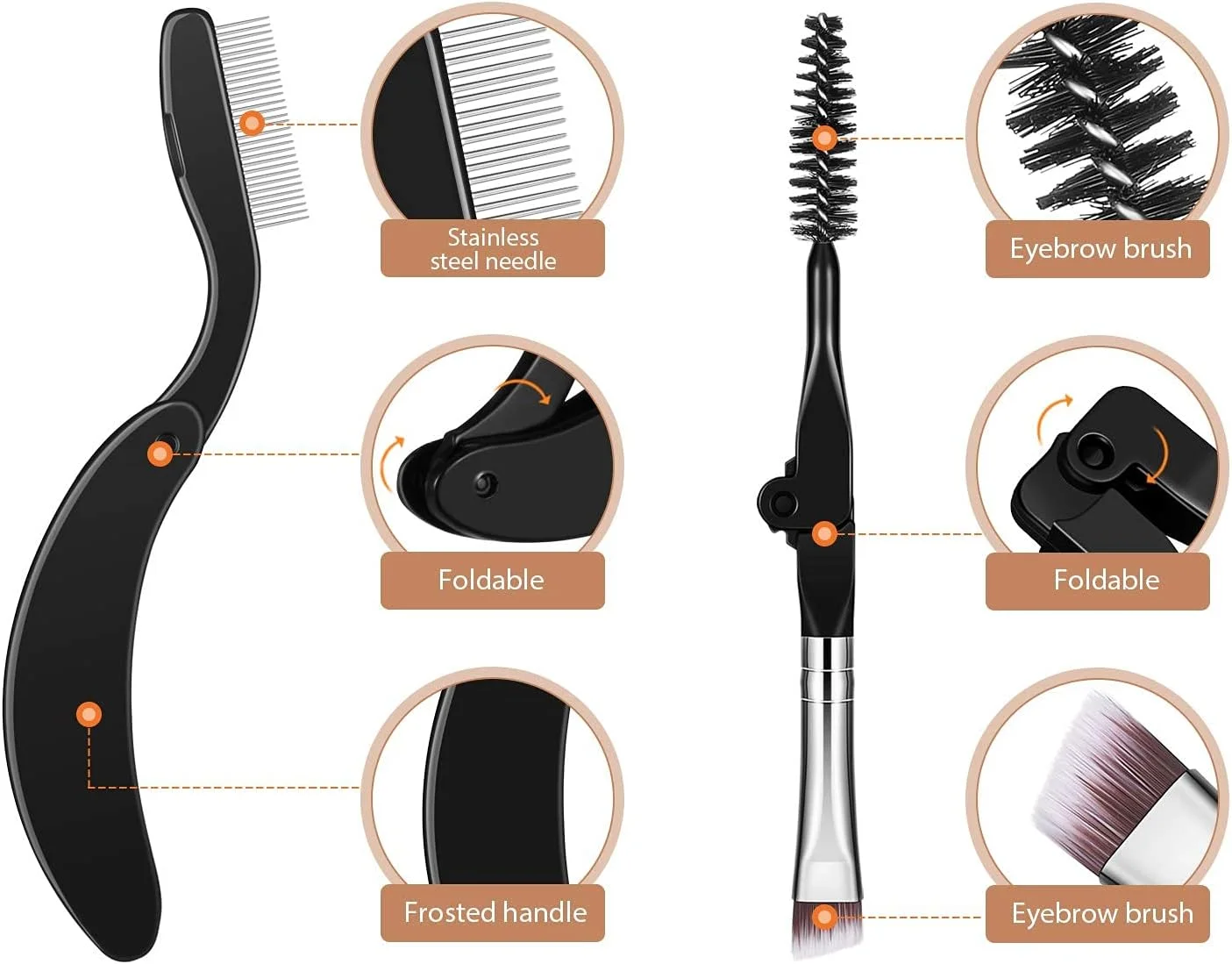 شانه ابرو تاشو Excefore جداکننده مژه برس آرایش ابرو و مژه برای لوازم آرایشی، ست 4 عددی، مشکی