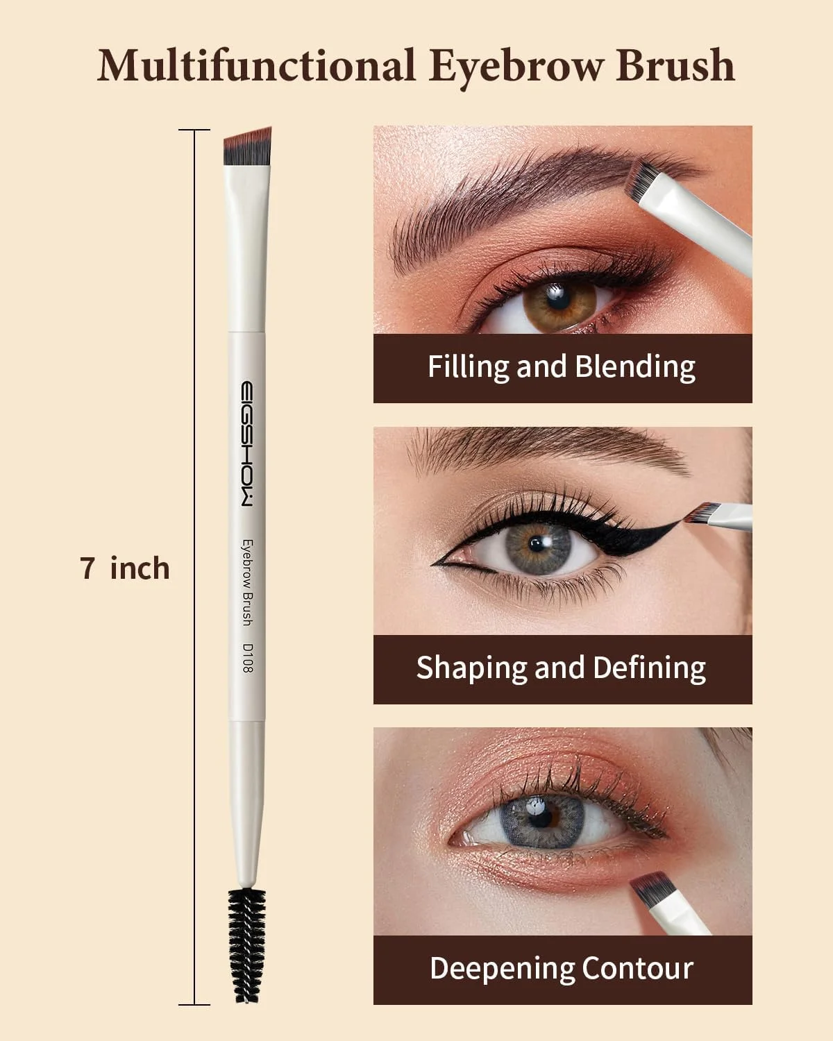 براش ابرو EigshowBeauty، براش ابروی زاویه دار دو طرفه برای حالت دادن به ابروها و خط چشم، براش اسپولی مناسب برای ابروها یا مژه ها D108