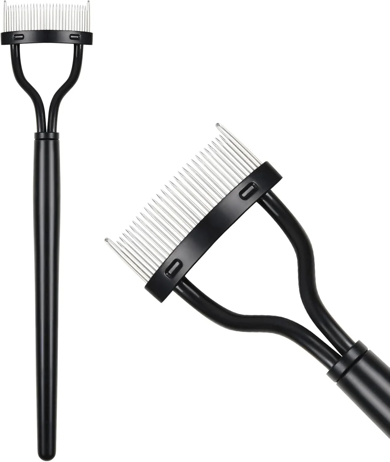 شانه مژه، جدا کننده مژه، برس ابرو، شانه مژه فلزی با روکش، ابزار برس آرایشی با طراحی قوس دار برای آرایش زنان (مشکی، تک سایز)