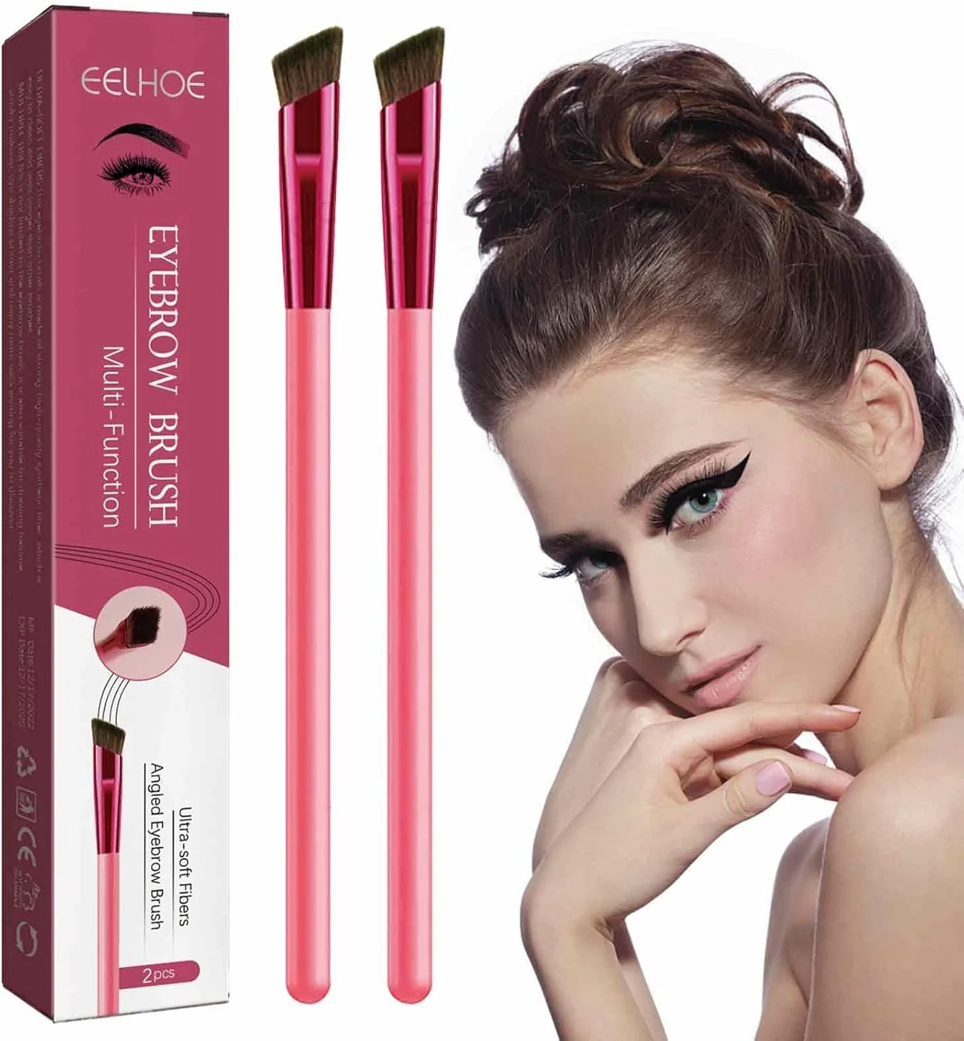 براش ابرو، 2 عدد براش ابرو زاویه دار، براش ابرو و خط چشم، براش حالت دهنده ابرو، براش کانتور کانسیلر ابرو، براش آرایش خط چشم طبیعی برای سایه چشم، ابرو و خط مو