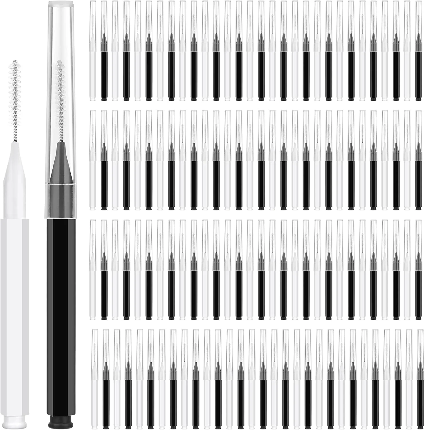 MAPVOLUT برس ابرو 120 عددی با درپوش، لوازم برس لمینت ابرو، برس میکرو ابرو و برس اسپولی شانه ای برای اکستنشن مژه ابرو (سیاه، سفید)