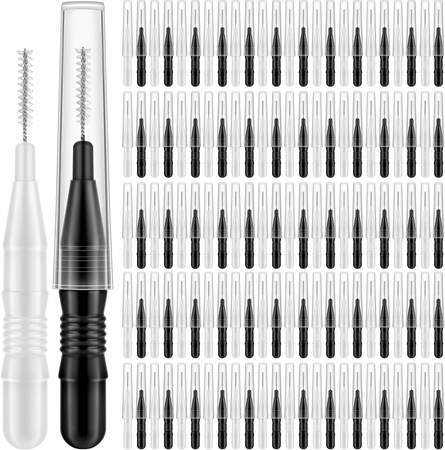 MAPVOLUT ست 120 عددی برس ابرو با درپوش، لوازم برس لمینت ابرو، برس میکرو ابرو و برس اسپولی برای اکستنشن مژه و ابرو (سیاه، سفید)