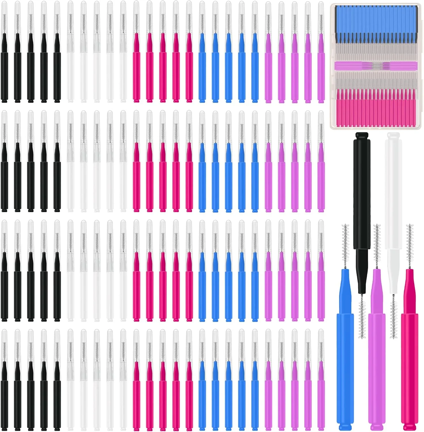 MIJAYENV برس ابرو برای لمینت ابرو 100 عددی، برس میکرویی ابرو با درپوش، میکرو براش برای لمینت ابرو، برس کوچک قابل حمل برای اکستنشن ابرو (5 رنگ)