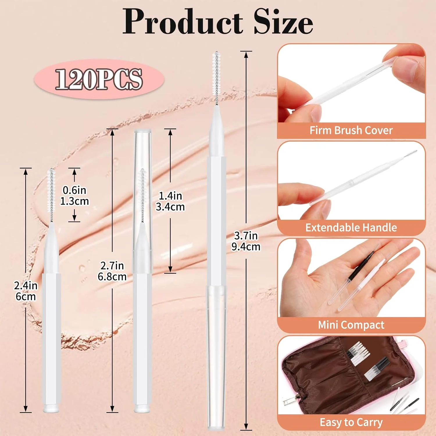 MAPVOLUT برس ابرو 120 عددی با درپوش، لوازم برس لمینت ابرو، برس میکرو ابرو و برس اسپولی شانه ای برای اکستنشن مژه ابرو (سیاه، سفید)