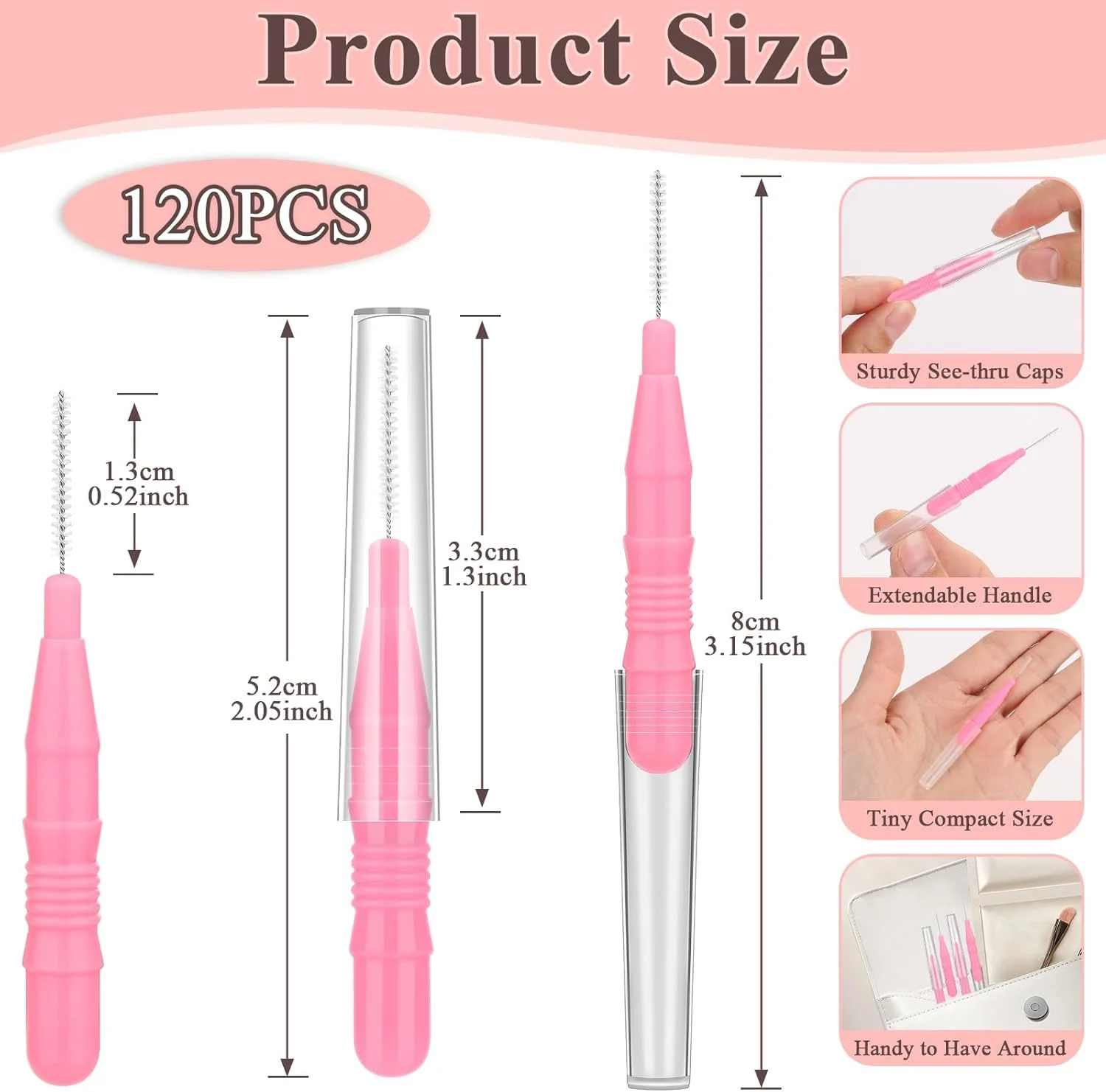 MAPVOLUT برس ابرو میکرو صورتی 5.2 سانتی متری 120 عددی