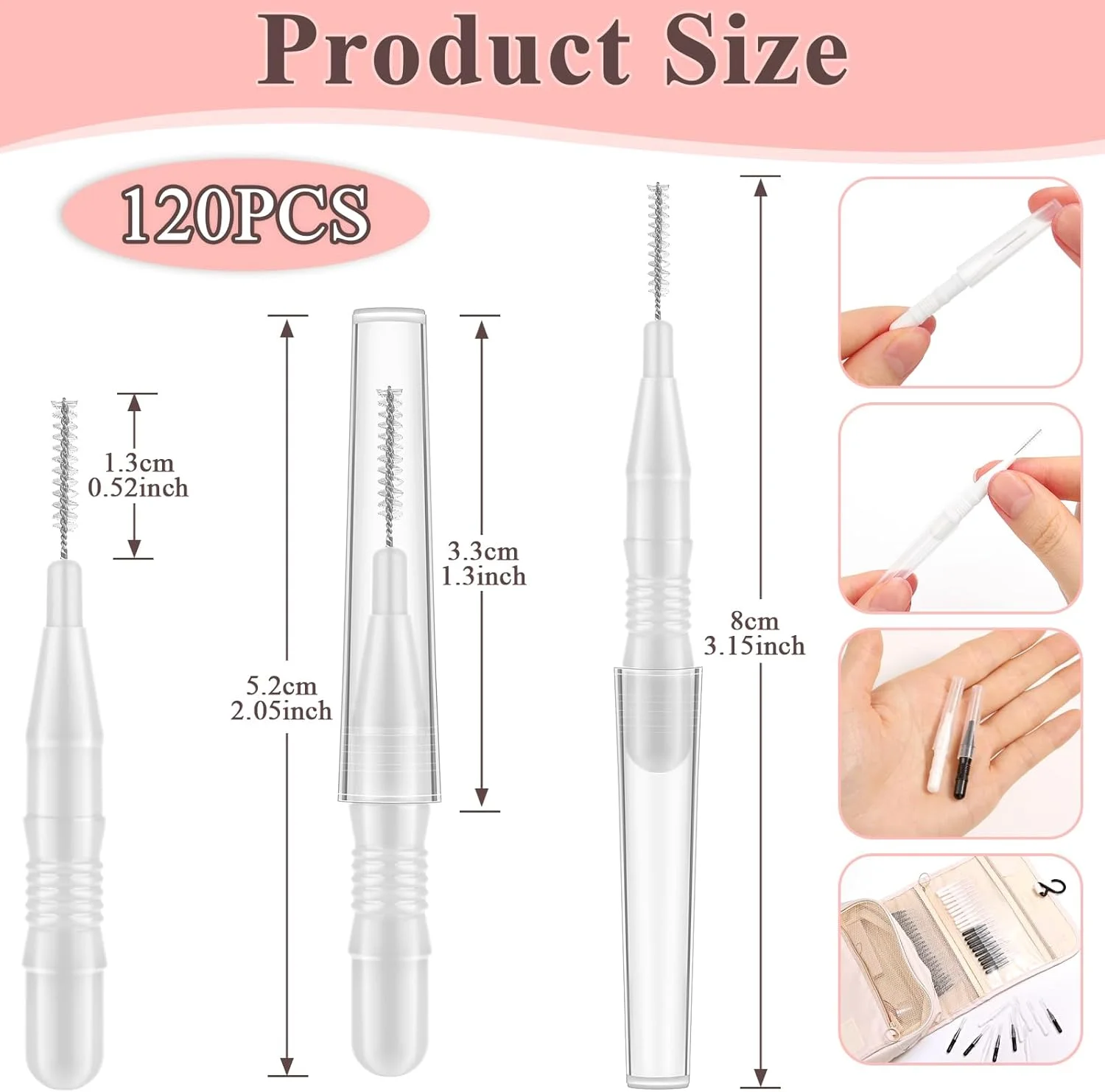 MAPVOLUT ست 120 عددی برس ابرو با درپوش، لوازم برس لمینت ابرو، برس میکرو ابرو و برس اسپولی برای اکستنشن مژه و ابرو (سیاه، سفید)