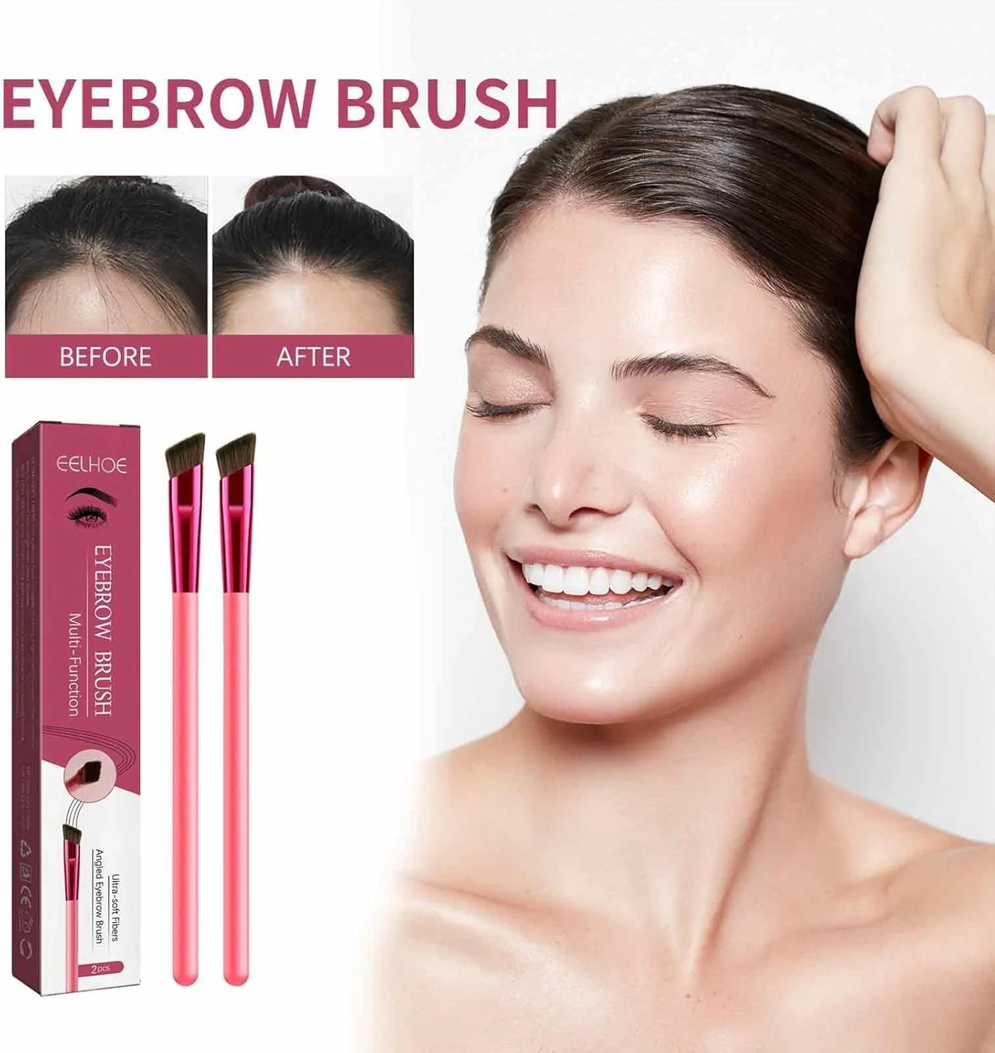 براش ابرو چند منظوره | 2 عدد براش ابرو زاویه دار مربعی، براش کانسیلر ابرو | براش سبک وزن آرایش خط چشم برای پودر، کرم، ژل و...