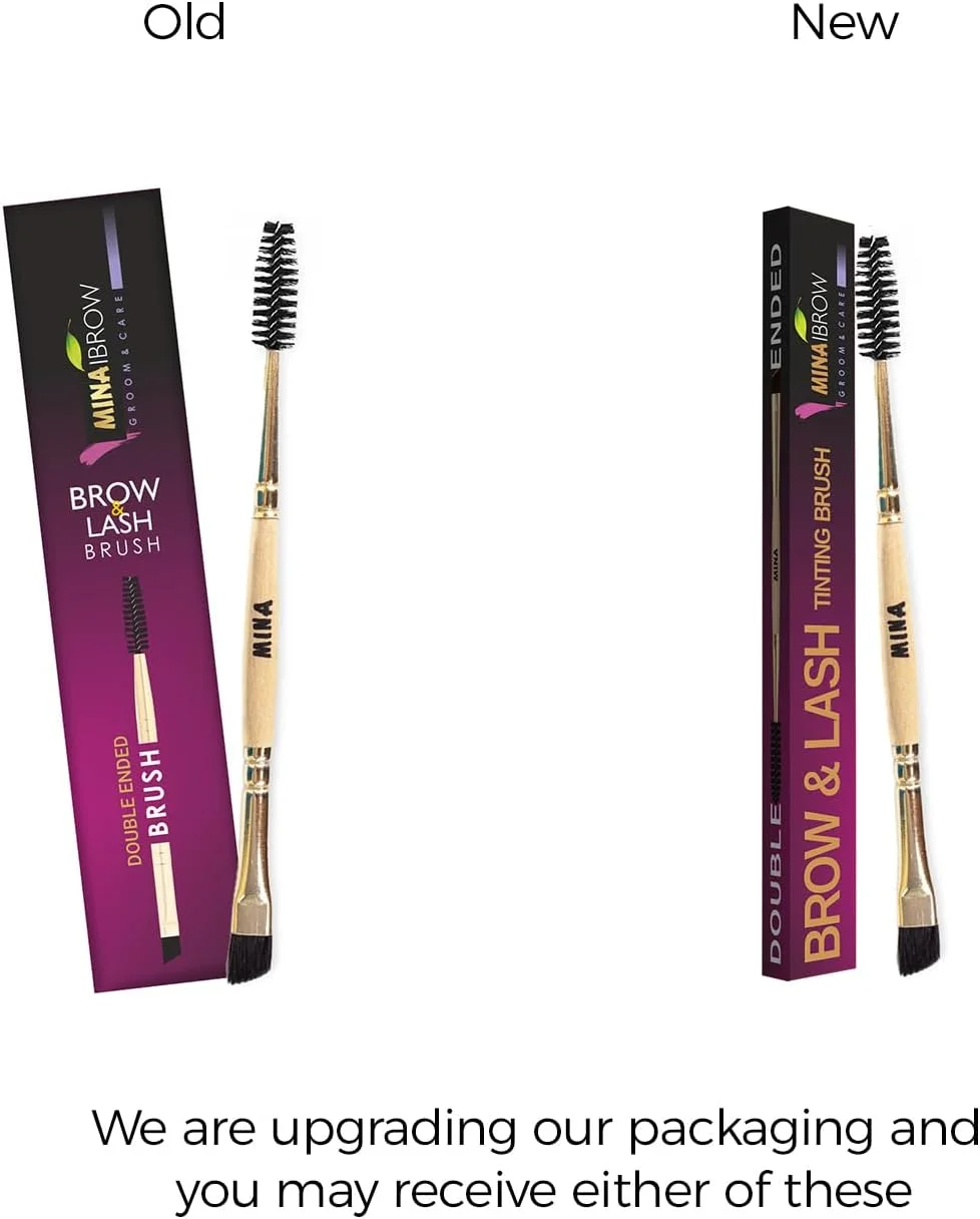 براش ابرو مینای ابرو مینا آی برو دوئو ریمل | براش زاویه دار ابرو و براش اسپولی با کیفیت عالی برای پماد ابرو، حنا، خط چشم، حالت دهنده، وکس، لمینت، رنگ و آرایش