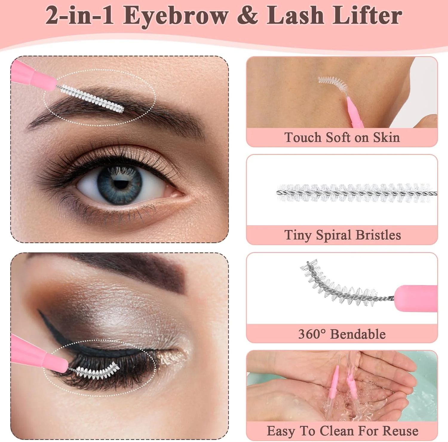 MAPVOLUT برس ابرو میکرو صورتی 5.2 سانتی متری 120 عددی