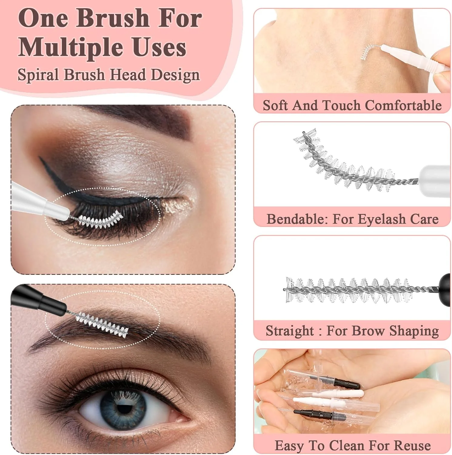 MAPVOLUT ست 120 عددی برس ابرو با درپوش، لوازم برس لمینت ابرو، برس میکرو ابرو و برس اسپولی برای اکستنشن مژه و ابرو (سیاه، سفید)