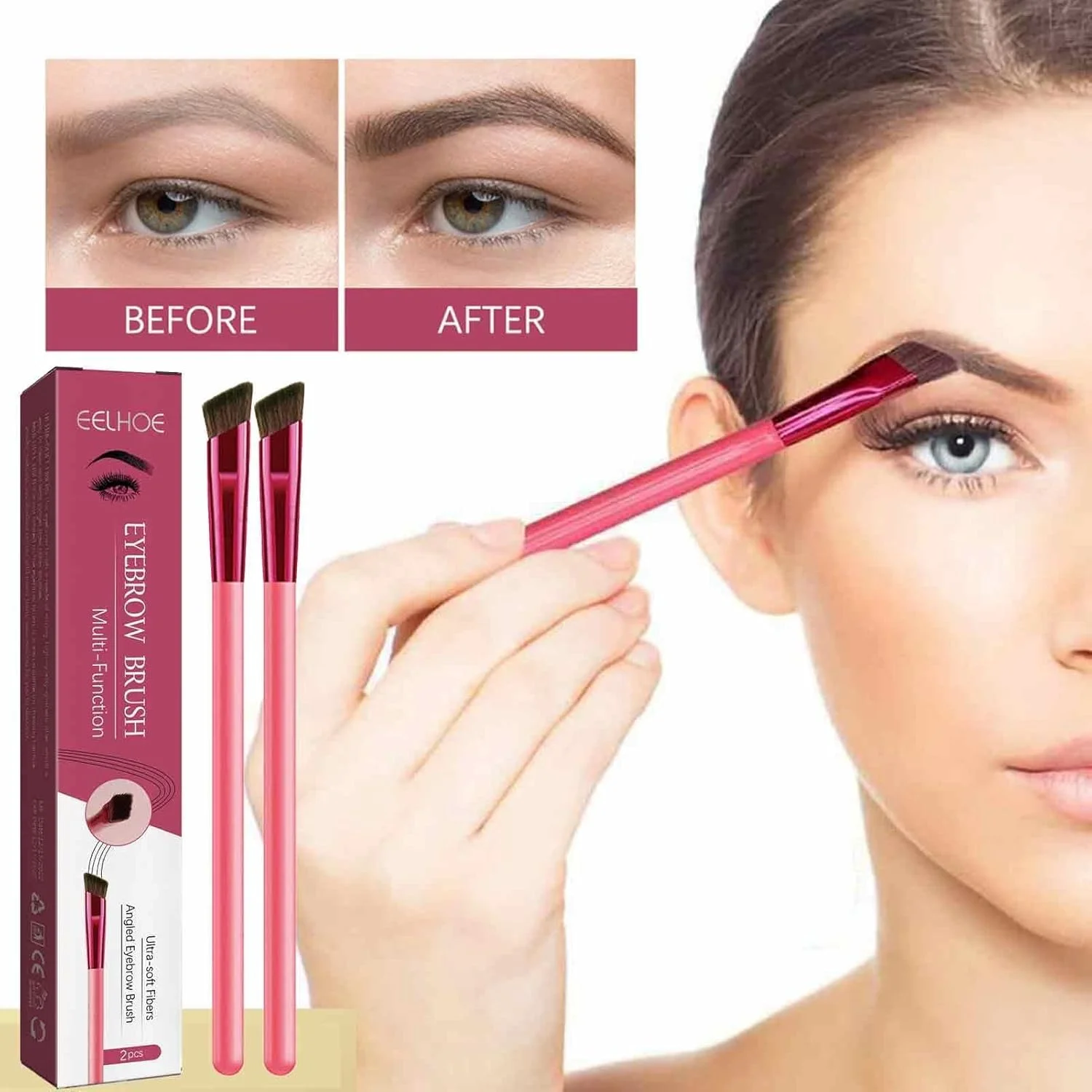 براش ابرو چند منظوره | 2 عدد براش ابرو زاویه دار مربعی، براش کانسیلر ابرو | براش سبک وزن آرایش خط چشم برای پودر، کرم، ژل و...