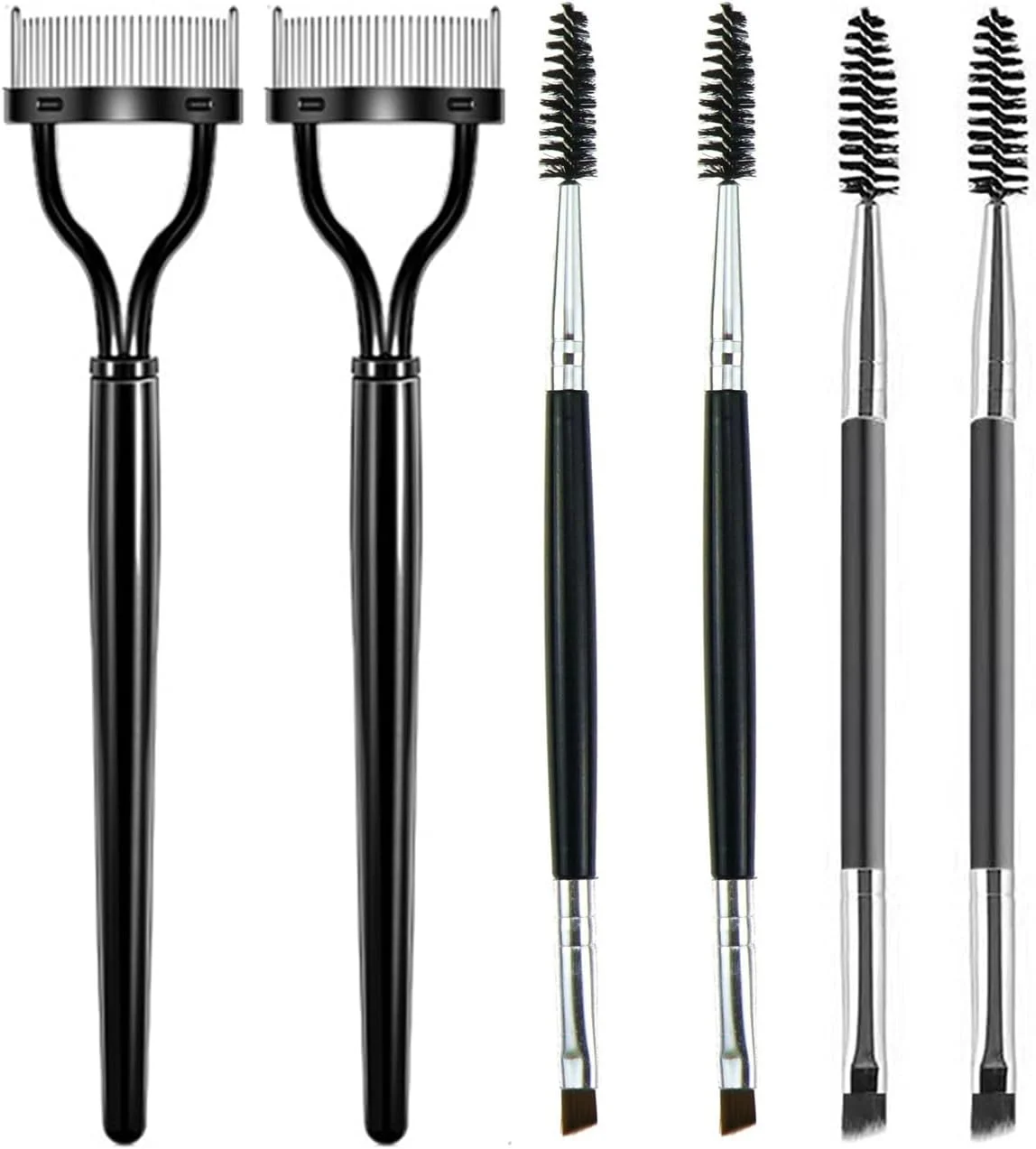 مجموعه 6 عددی برس ریمل ZEACCT، برس ابرو، برس مژه و ابرو 2 در 1، شانه ابرو دندانه فولادی نیمه منحنی، برس آرایشی دو طرفه مژه، برای ابروها یا مژه ها، ابزار آرایش و پیرایش