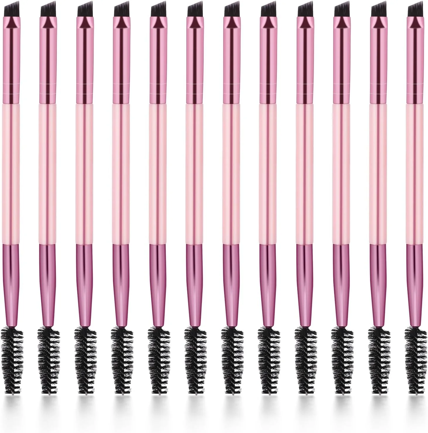 قلم موی ابرو Vin Beauty، 12 عدد قلم موی ابرو دو طرفه، قلم موی ابرو زاویه دار و برس اسپولی، برای حالت دادن و پر کردن ابروها، برس اسپولی ابرو، قلم موی ابرو، برای برس زدن دقیق ابرو