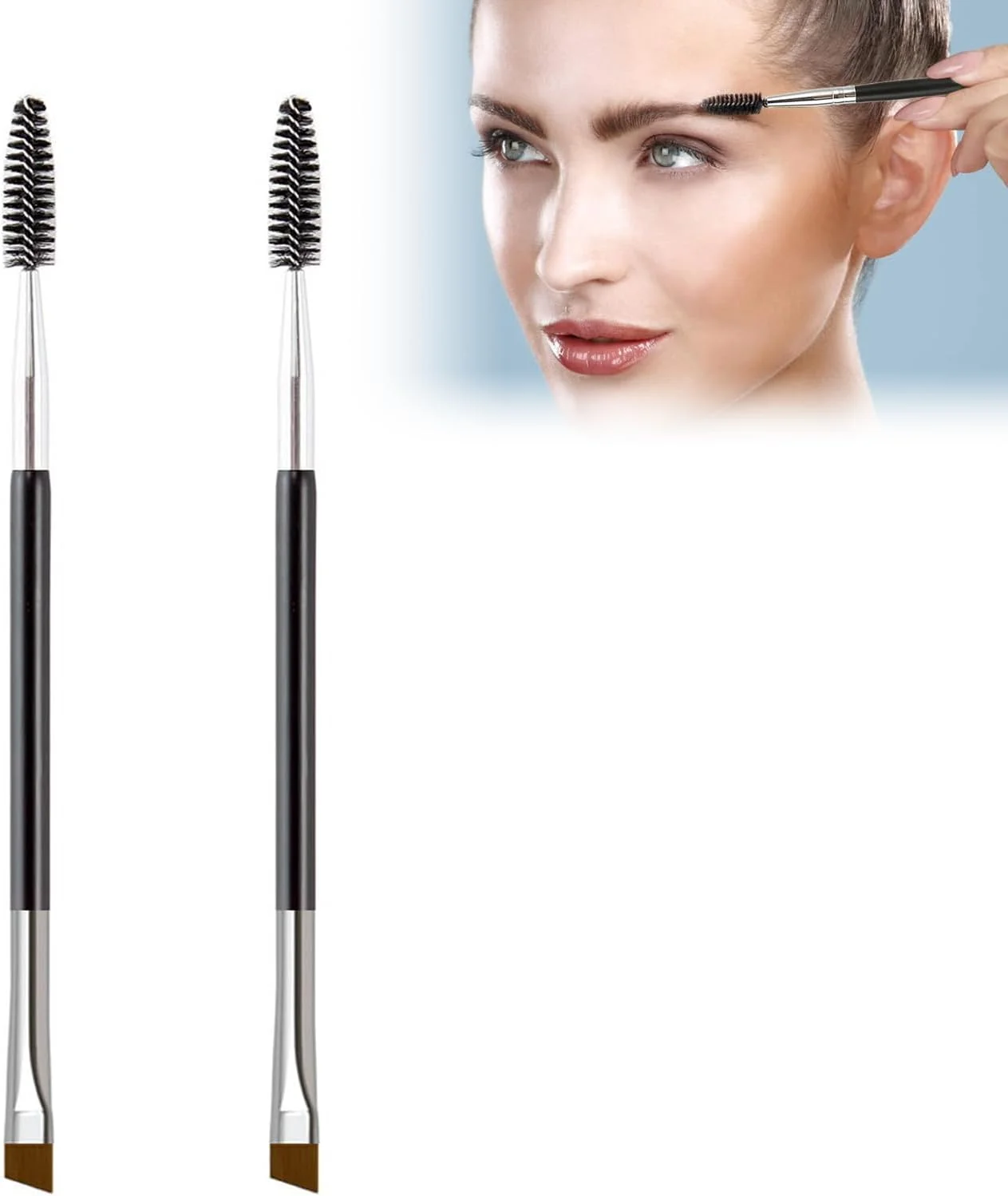 مجموعه دو عددی براش ابرو Zynewa، دو سر، ست براش دوتایی، براش ریمل و شانه ابرو، براش خط چشم، براش تخت چشم