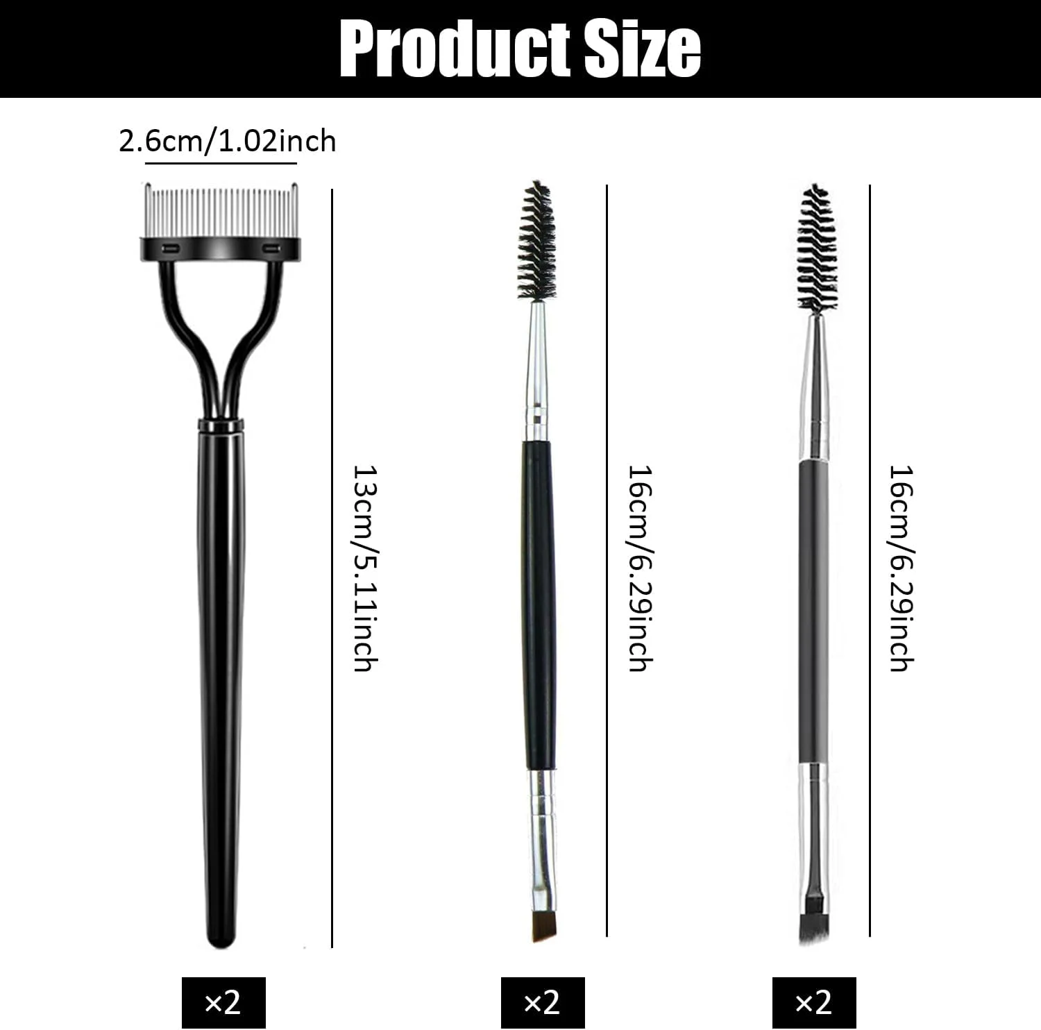 مجموعه 6 عددی برس ریمل ZEACCT، برس ابرو، برس مژه و ابرو 2 در 1، شانه ابرو دندانه فولادی نیمه منحنی، برس آرایشی دو طرفه مژه، برای ابروها یا مژه ها، ابزار آرایش و پیرایش