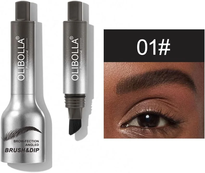 قلم هاشور ابرو میکرو بلیدینگ Brow-Fection ارتقا یافته با برس زاویه دار - قلم موی مایع و دیپ، رنگ ضد آب، کانتورینگ برای ایجاد خطوط مویی واقعی (01 خاکستری تیره)