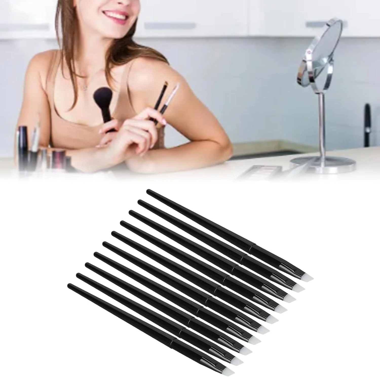 زد‌جی‌چائو 10 عدد براش چشم با خط چشم سیلیکونی ابرو، براش ابرو زاویه دار برای استفاده دقیق از آرایش چشم