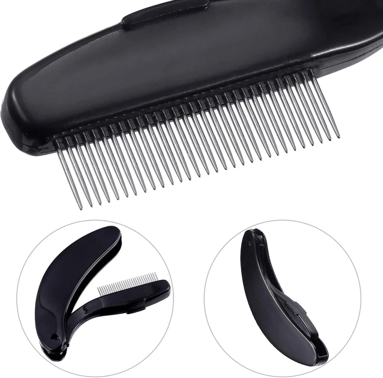 شانه مژه تاشو TecUnite، بسته 4 عددی، شانه ابرو با دندانه های استیل ضد زنگ، برس آرایشی مژه و ابرو (مشکی)