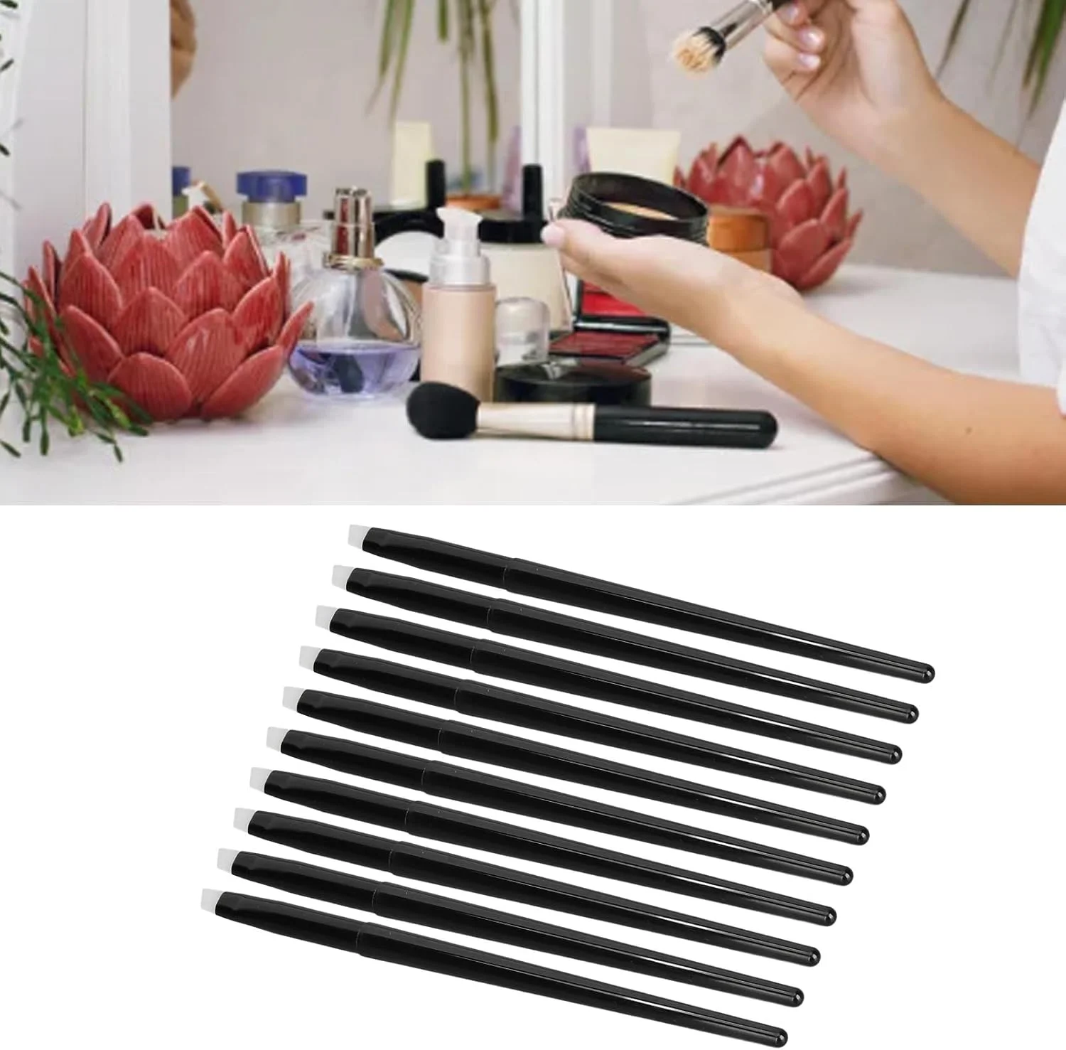 زد‌جی‌چائو 10 عدد براش چشم با خط چشم سیلیکونی ابرو، براش ابرو زاویه دار برای استفاده دقیق از آرایش چشم