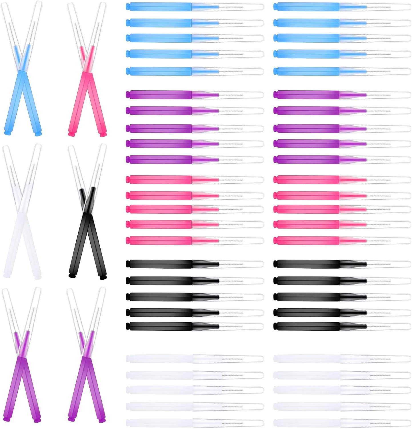 پیریو 50 عدد برس ابرو میکرو، برس شانه مژه چند منظوره با درپوش، برس اسپولی ابرو قابل حمل، برس های ابرو برای لمینت ابرو، ابزار اکستنشن مژه، 5 رنگ