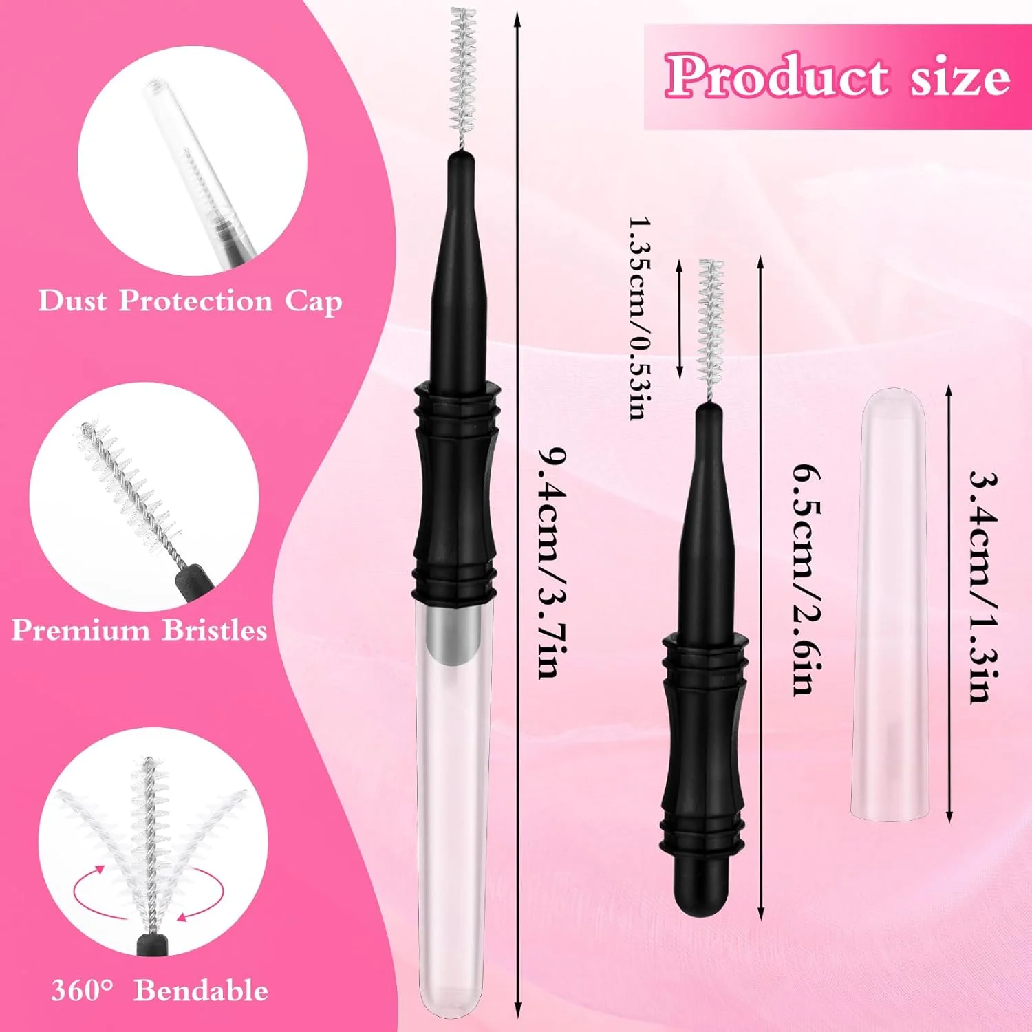 ست 50 عددی برس ابرو میکرو Thinp با درپوش، برس لمینت ابرو، برس مژه، ابزار لیفت مژه و ابرو برای اکستنشن ابرو و مژه (سیاه و سفید)