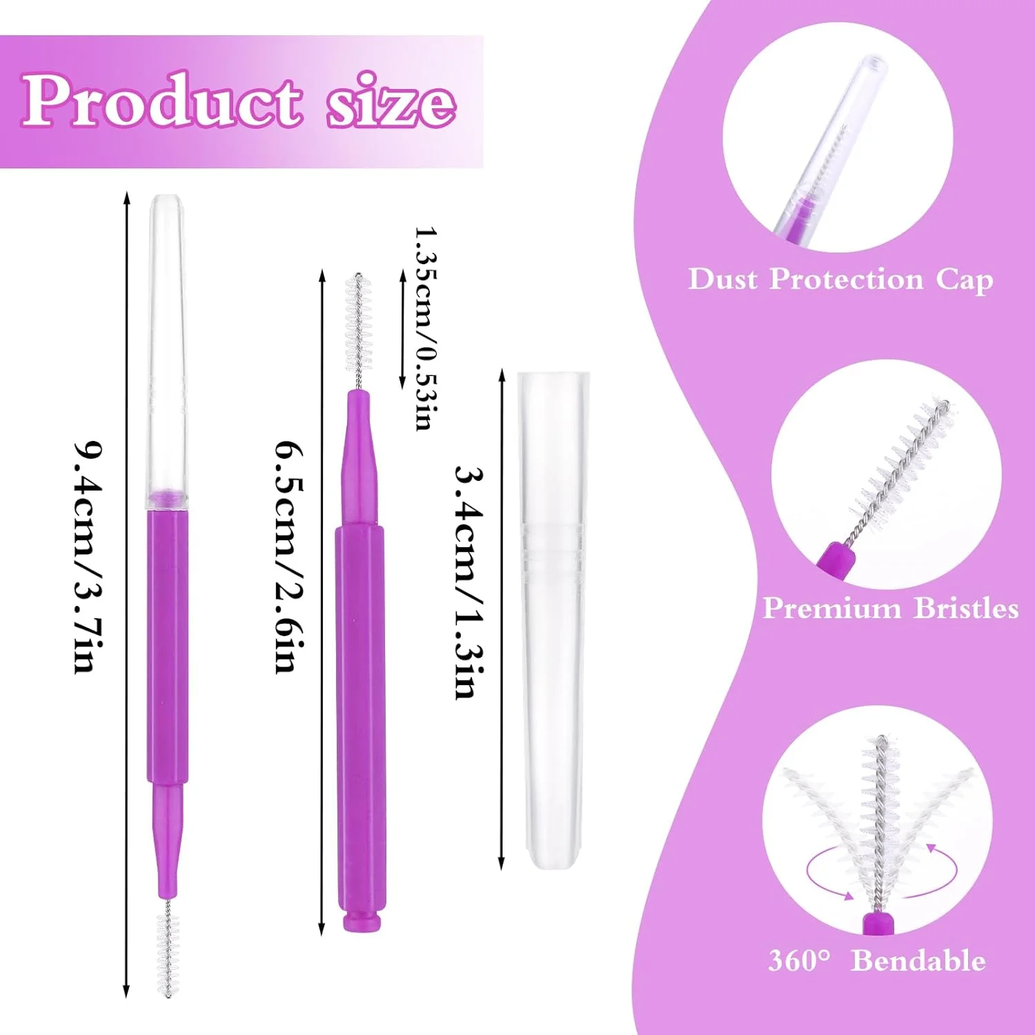 پیریو 50 عدد برس ابرو میکرو، برس شانه مژه چند منظوره با درپوش، برس اسپولی ابرو قابل حمل، برس های ابرو برای لمینت ابرو، ابزار اکستنشن مژه، 5 رنگ