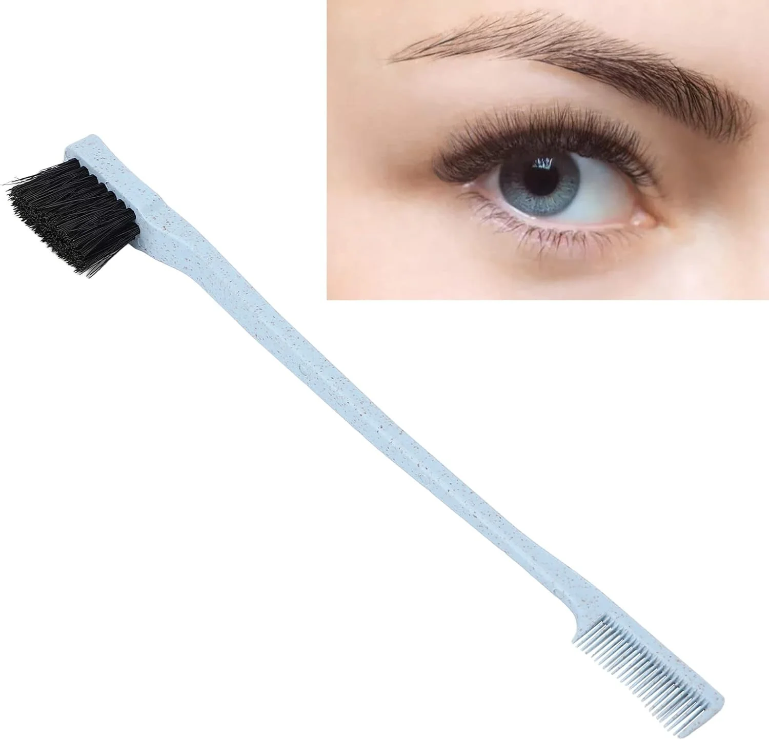 برس ابرو ارگونومیک POENVFPO، برس ابرو دو سر برای شانه مژه و مرتب کردن، شانه کردن مژه ها، سالن زیبایی، جنس کاه گندم (آبی)