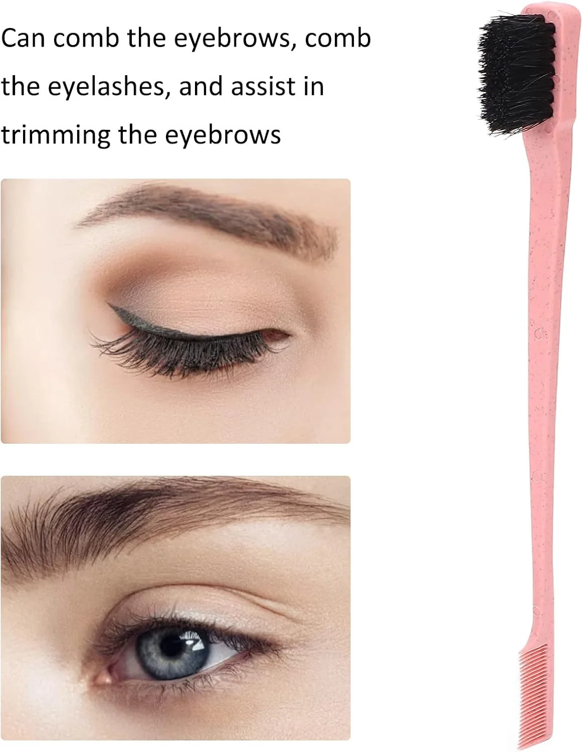 برس ابرو ارگونومیک POENVFPO، برس ابرو دو سر برای شانه مژه و مرتب کردن، شانه کردن مژه ها، سالن زیبایی، جنس کاه گندم (قرمز)