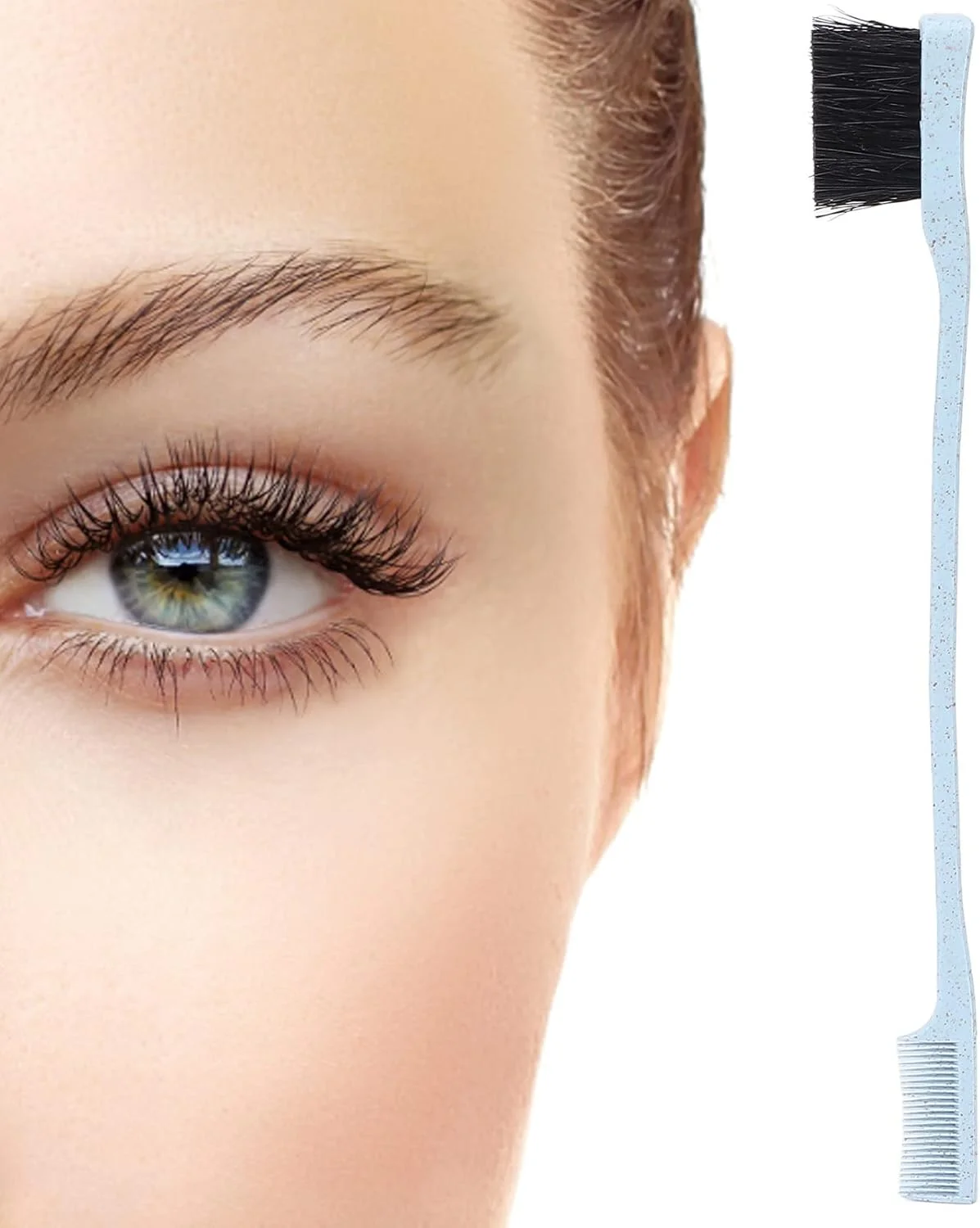 برس ابرو ارگونومیک POENVFPO، برس ابرو دو سر برای شانه مژه و مرتب کردن، شانه کردن مژه ها، سالن زیبایی، جنس کاه گندم (آبی)
