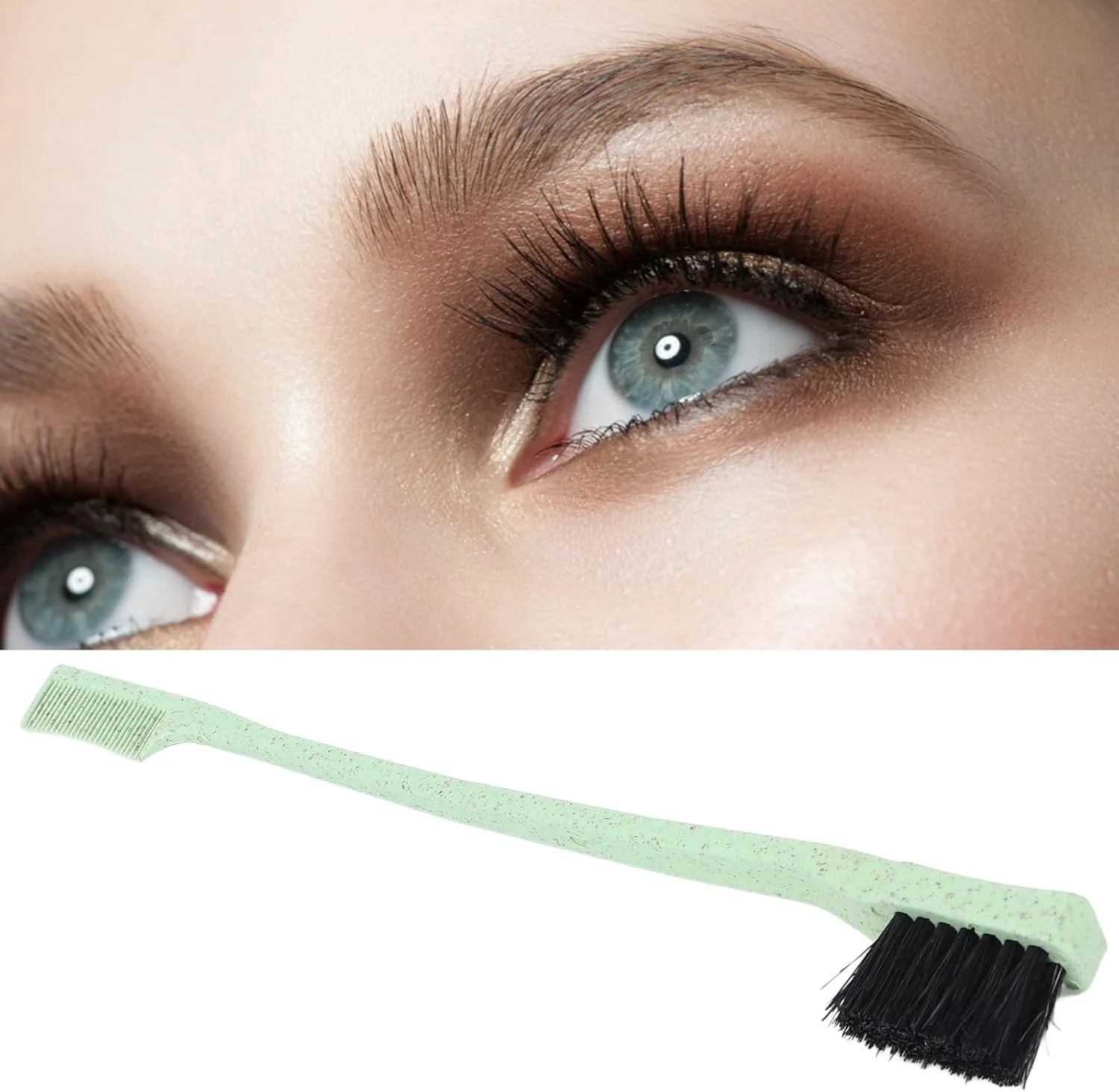 برس ابرو ارگونومیک POENVFPO، برس ابرو دو سر برای شانه مژه و مرتب کردن، شانه کردن مژه ها، سالن زیبایی، جنس کاه گندم (سبز)