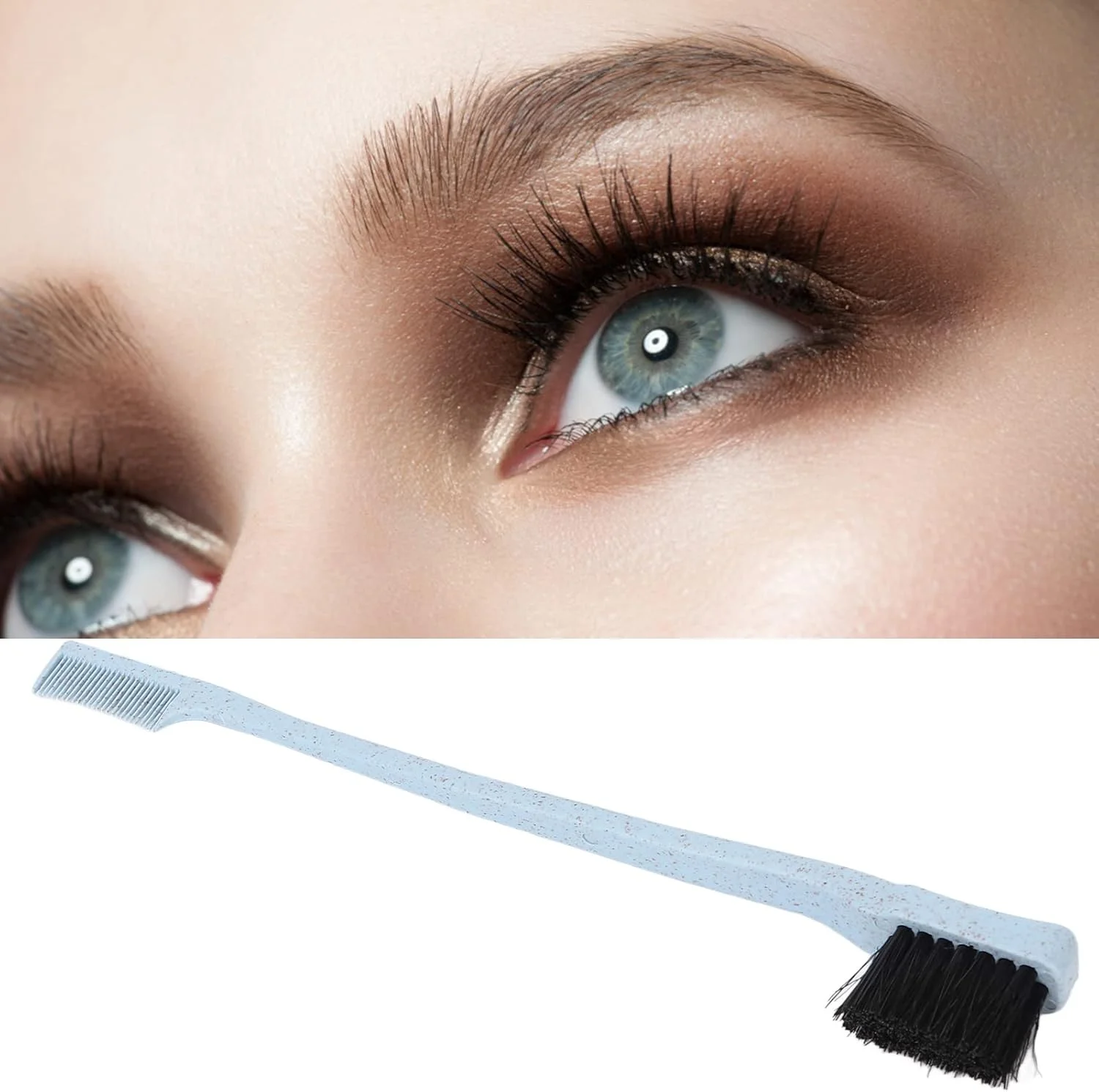 برس ابرو ارگونومیک POENVFPO، برس ابرو دو سر برای شانه مژه و مرتب کردن، شانه کردن مژه ها، سالن زیبایی، جنس کاه گندم (آبی)