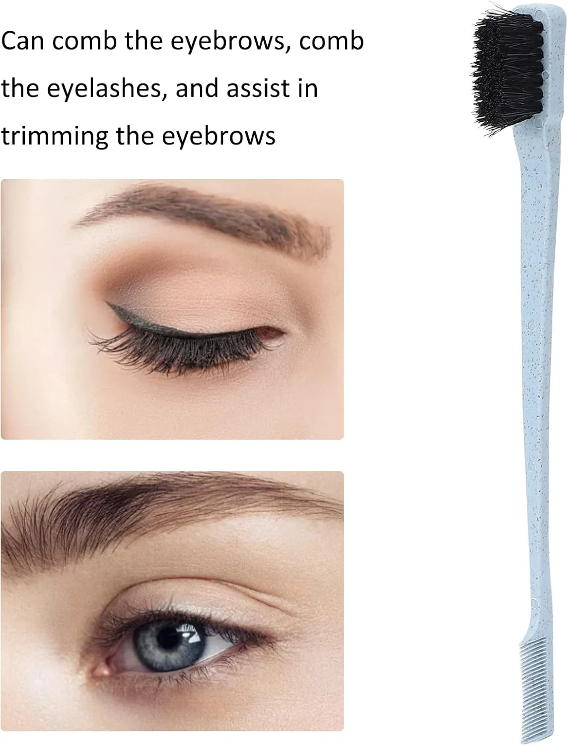 برس ابرو ارگونومیک POENVFPO، برس ابرو دو سر برای شانه مژه و مرتب کردن، شانه کردن مژه ها، سالن زیبایی، جنس کاه گندم (آبی)