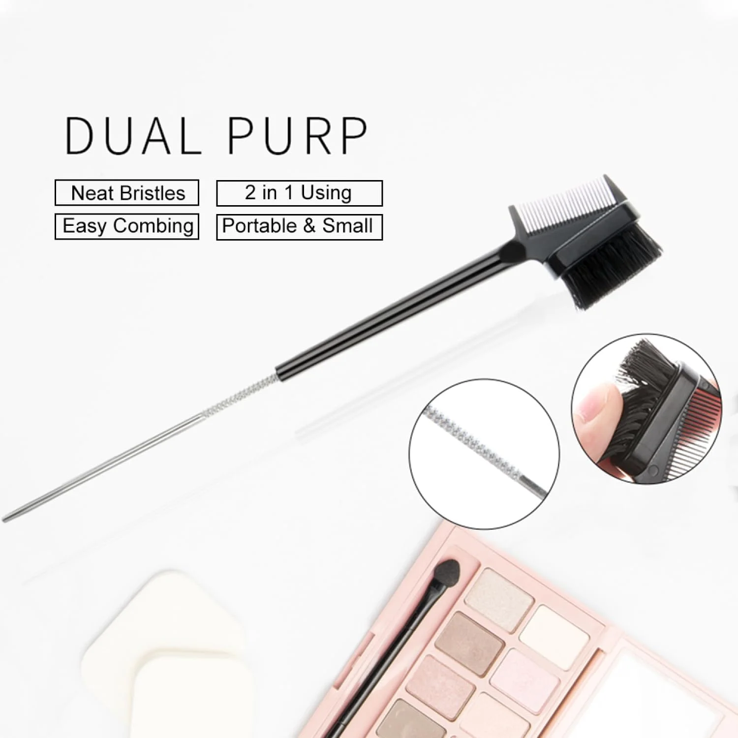 برس ابرو و مژه 2 در 1 Labymos، برس آرایشی حرفه ای، شانه ابرو/مژه، ابزار آرایش چشم و ابرو