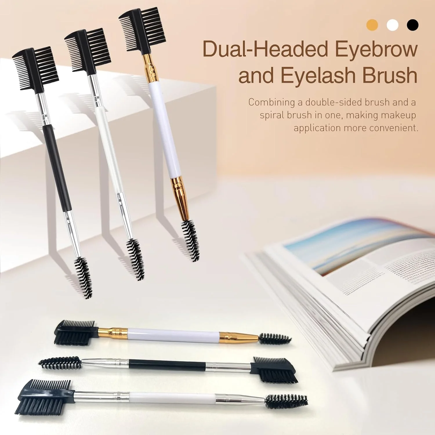 ست 6 عددی برس سه سر حالت دهنده ابرو و مژه Kootinn، ابزار آرایشی با 3 برس اسپولی متفاوت برای جدا کردن مژه ها، از بین بردن توده های ریمل، حالت دادن و فرم دادن به ابرو